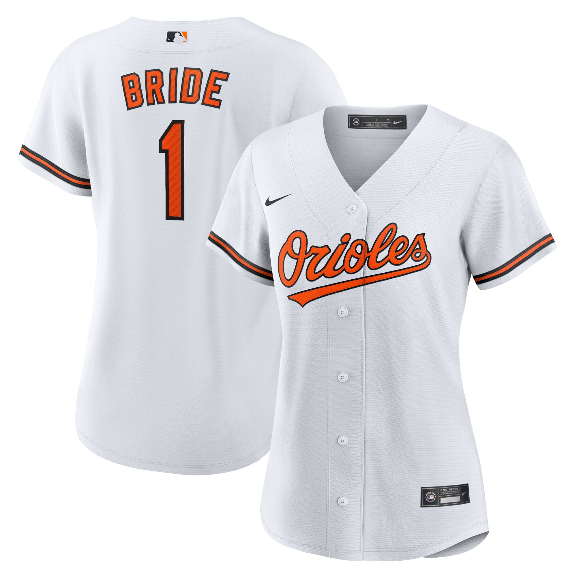 Women's Baltimore Orioles White #1 Bride Home Baseball Jersey