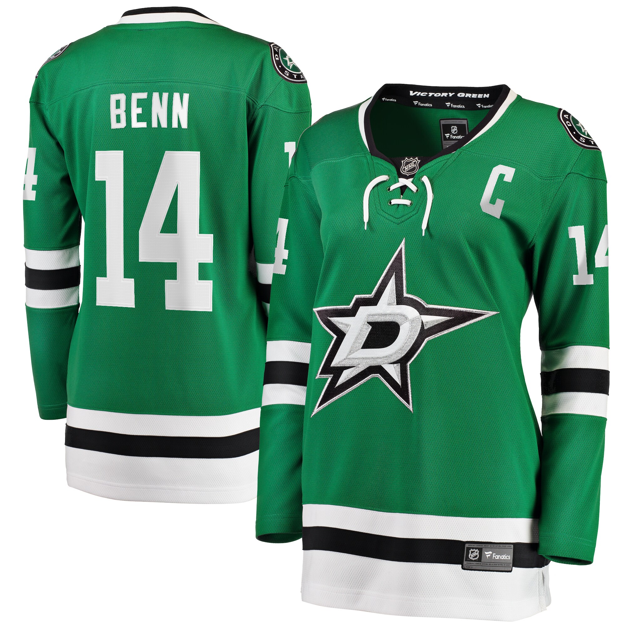 Women's Dallas Stars Jamie Benn Kelly Green Captain Patch Home Breakaway Player Hockey Jersey - JS370 