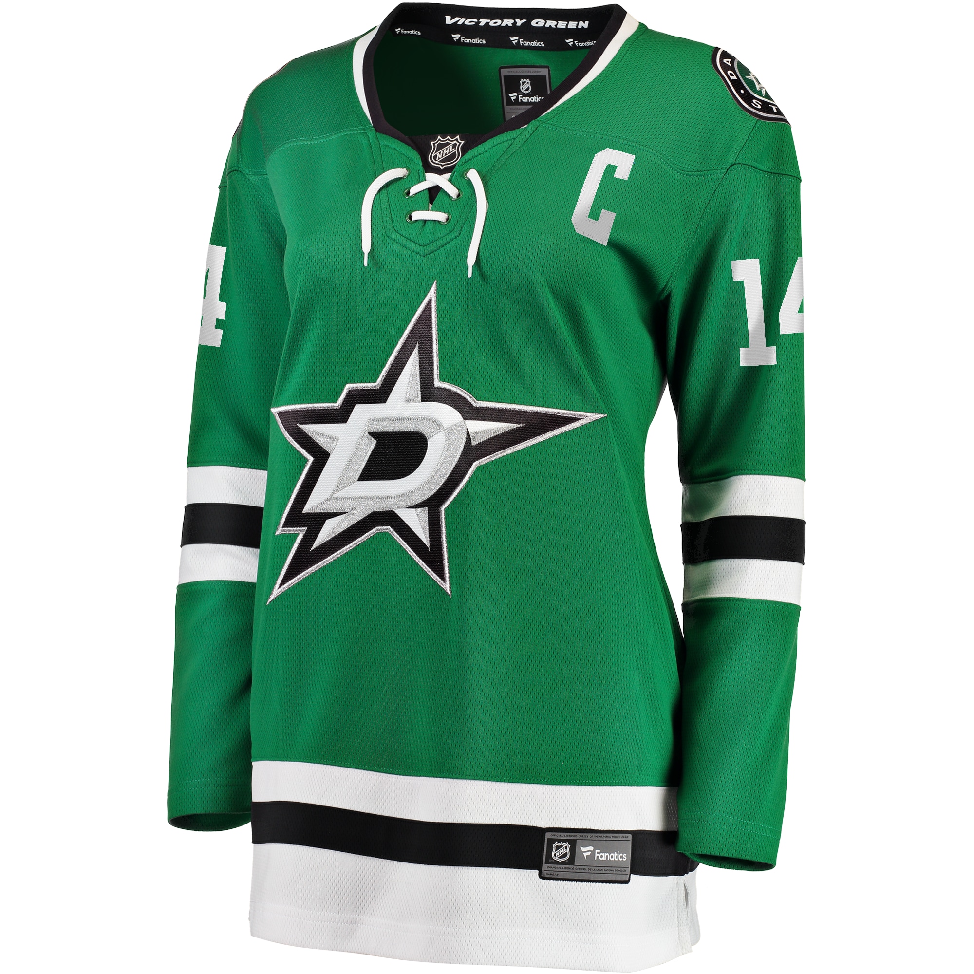 Alternative view of Women's Dallas Stars Jamie Benn Kelly Green Captain Patch Home Breakaway Player Hockey Jersey - JS370 