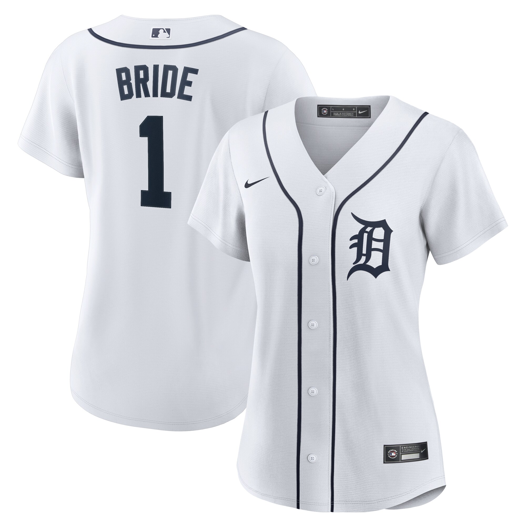 Women's Detroit Tigers White #1 Bride Home Baseball Jersey