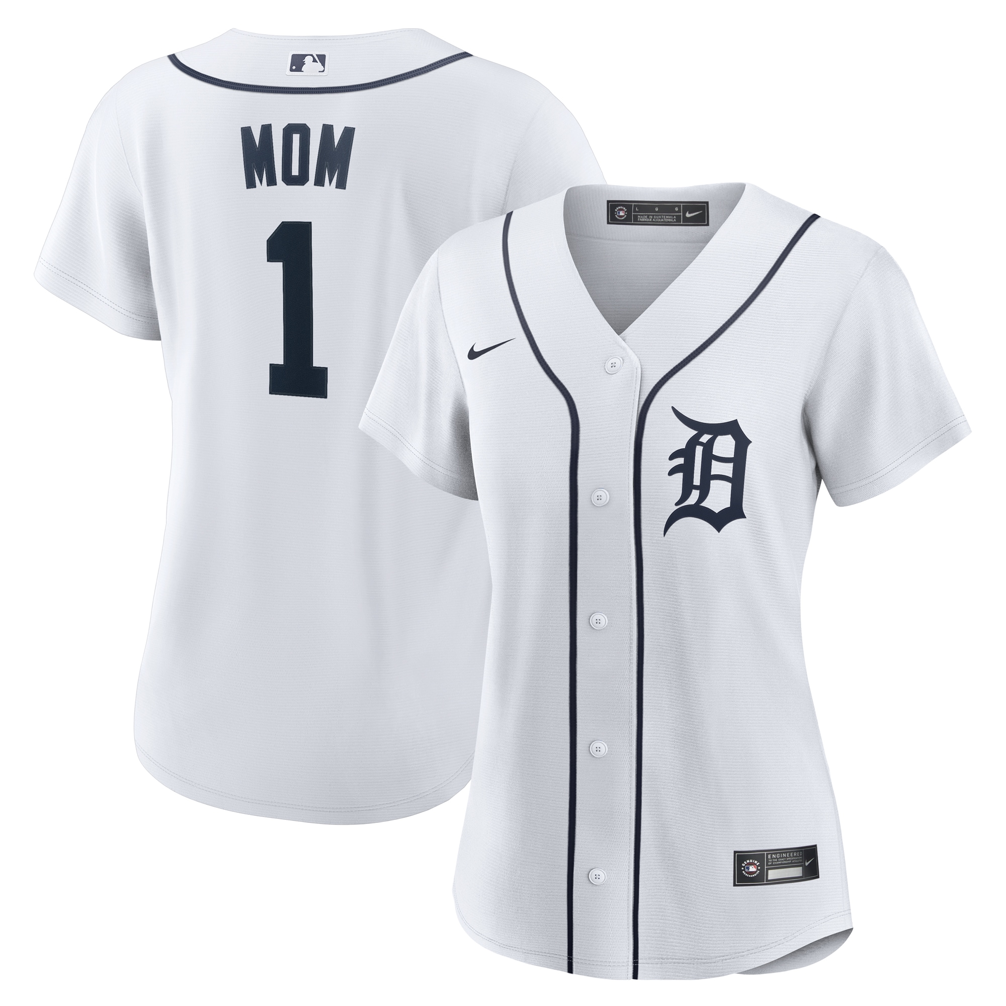 Women's Detroit Tigers White #1 Mom Home Baseball Jersey