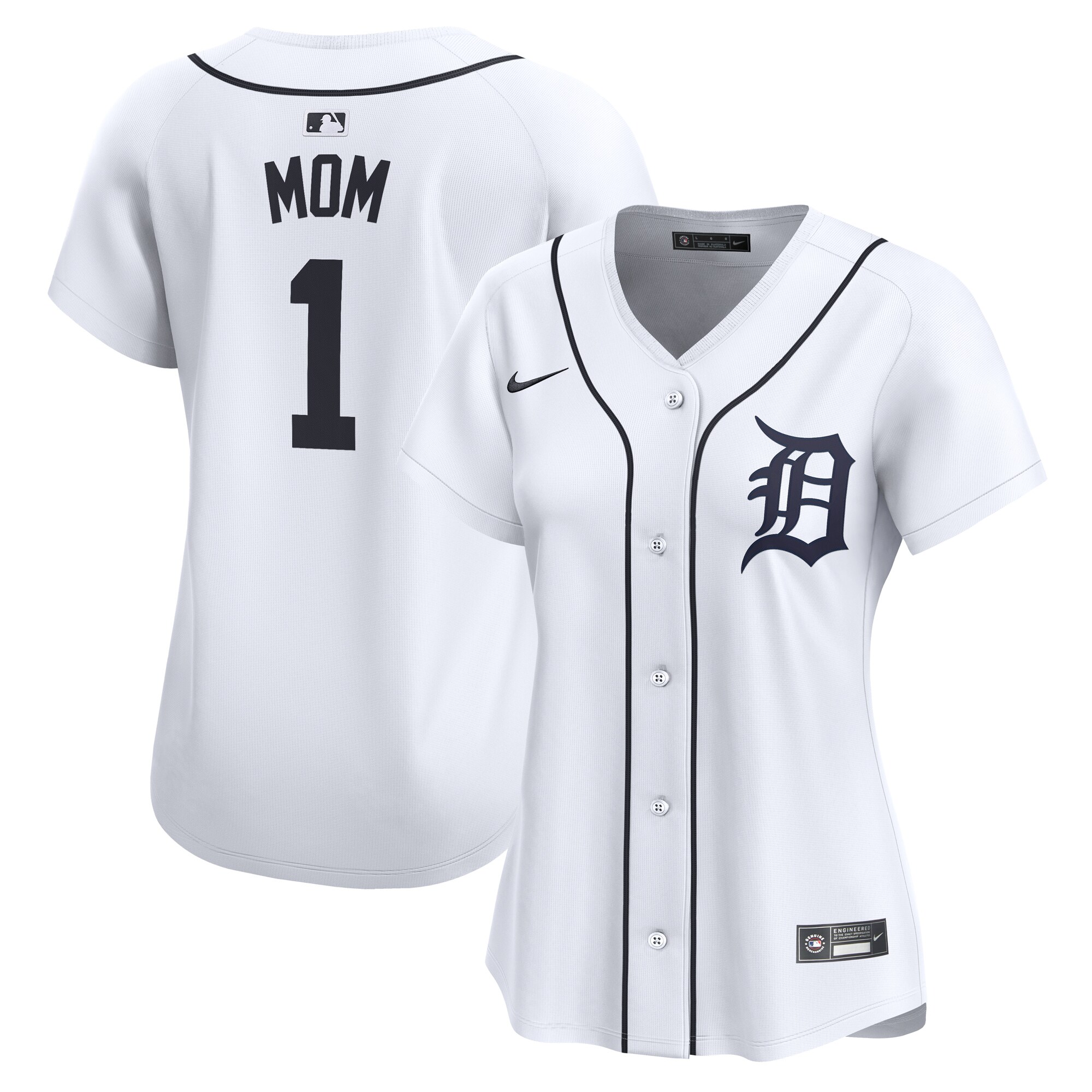 Women's Detroit Tigers White #1 Mom Home Limited Jersey