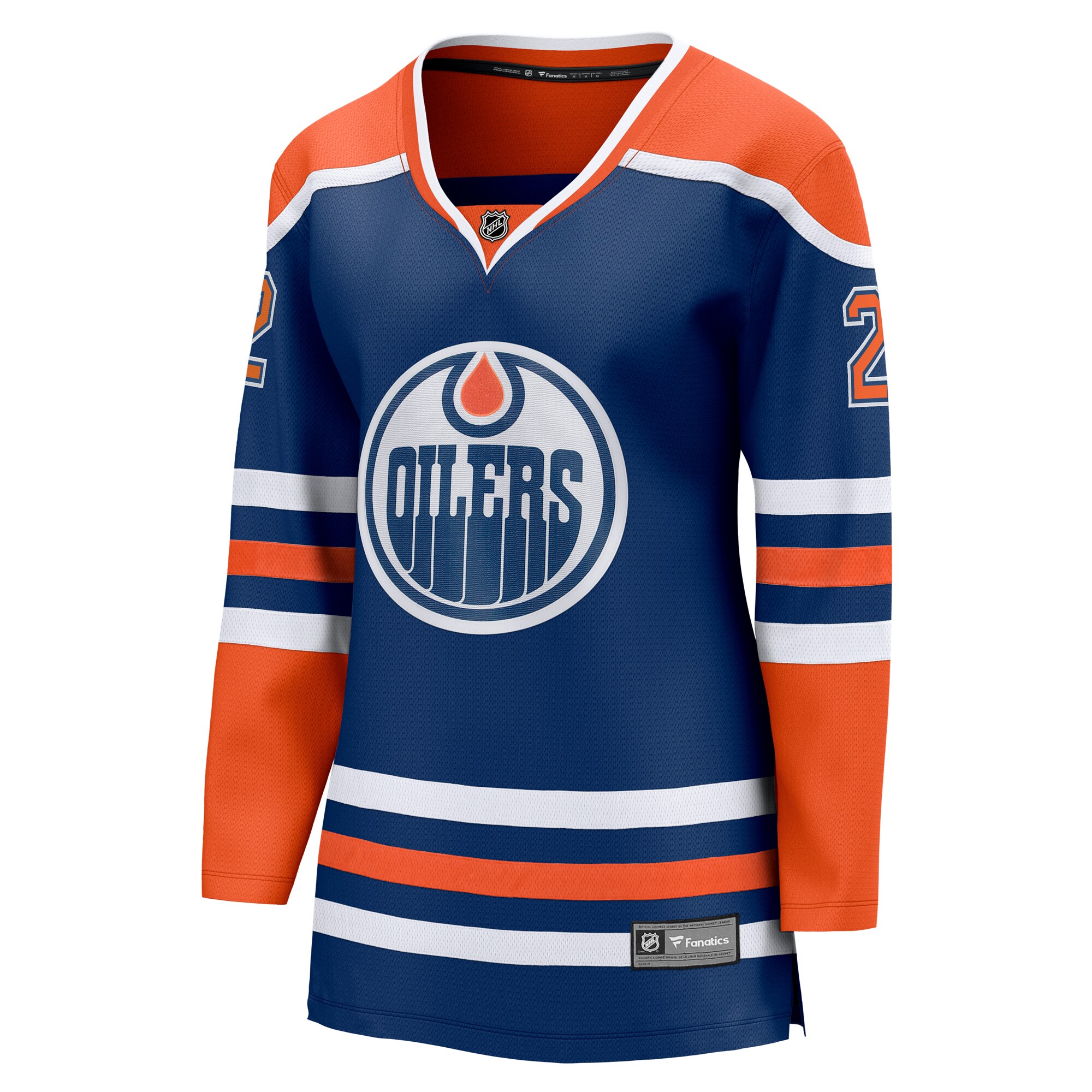 Alternative view of Women's Edmonton Oilers Evan Bouchard Royal Home Breakaway Player Hockey Jersey - JS233 