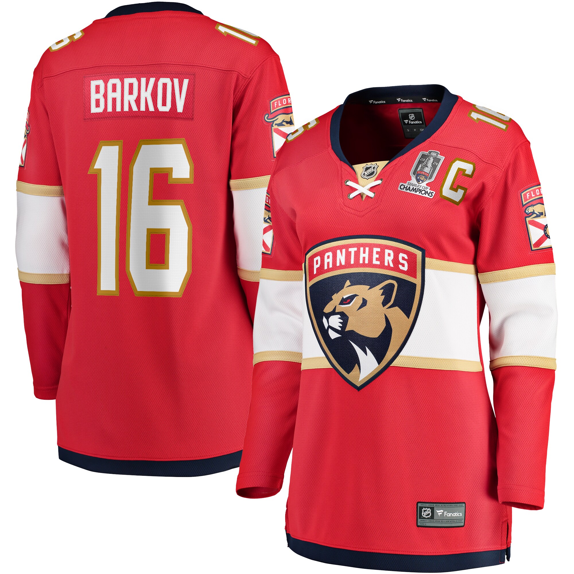 Women's Florida Panthers Aleksander Barkov Red Home 2024 Stanley Cup Champions Breakaway Player Hockey Jersey - JS925 