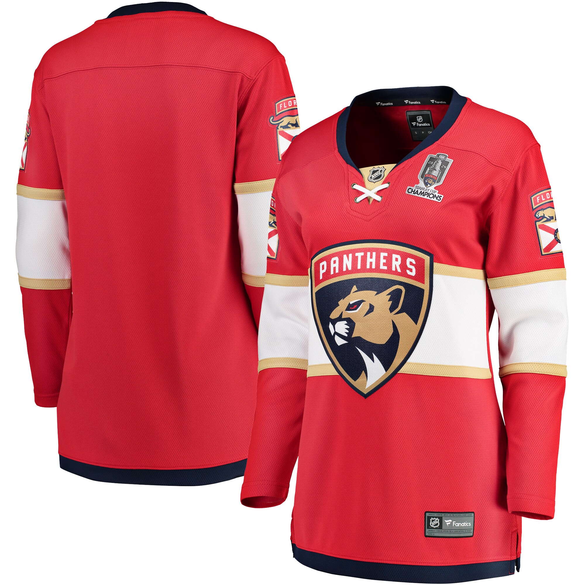 Women's Florida Panthers Red Home 2024 Stanley Cup Champions Breakaway Hockey Jersey - JS975 