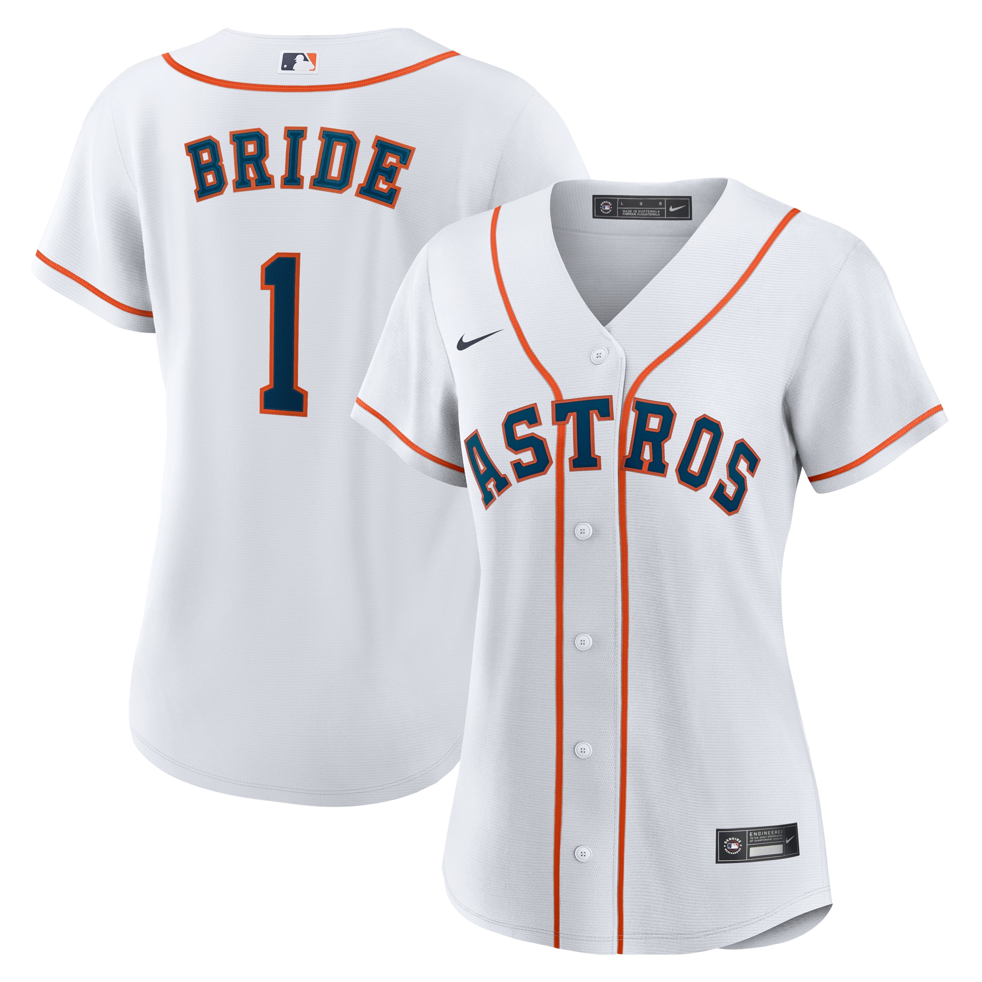 Women's Houston Astros White #1 Bride Home Baseball Jersey