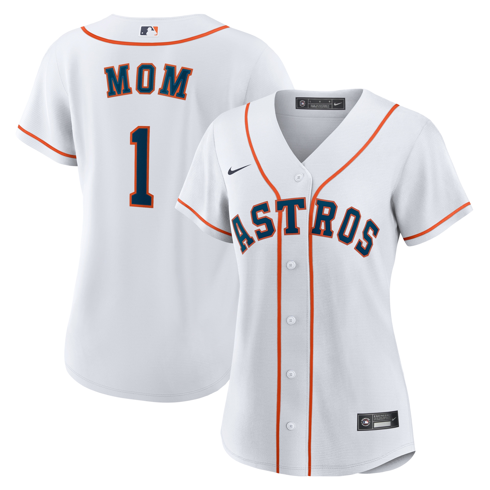 Women's Houston Astros White #1 Mom Home Baseball Jersey