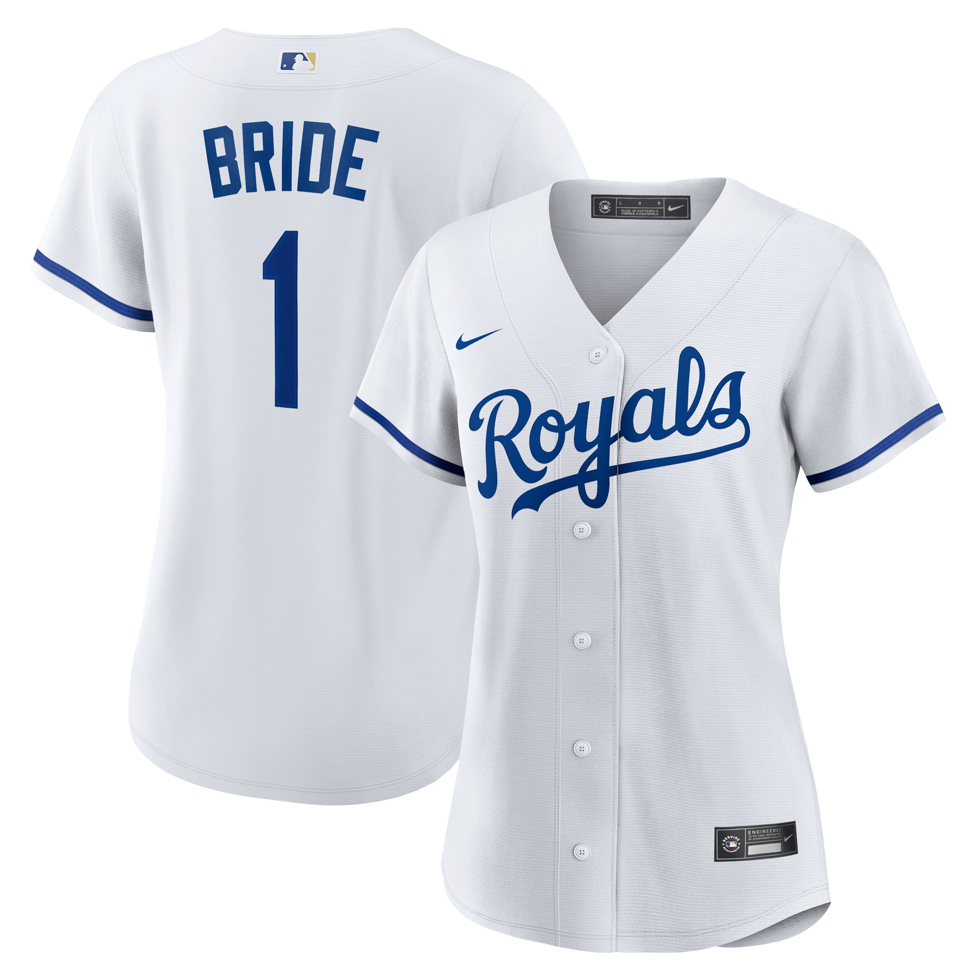 Women's Kansas City Royals White #1 Bride Home Baseball Jersey 
