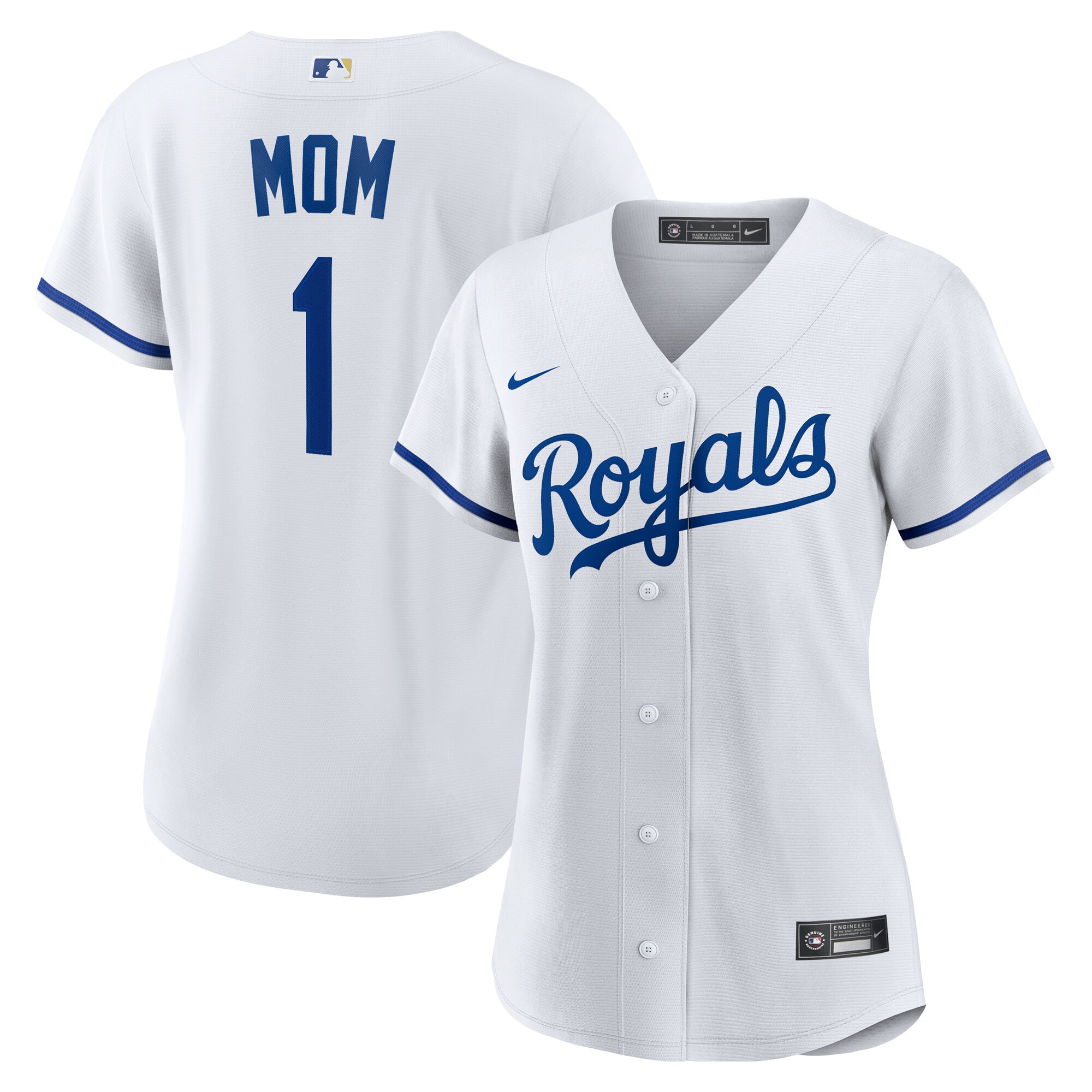 Women's Kansas City Royals White #1 Mom Home Baseball Jersey 