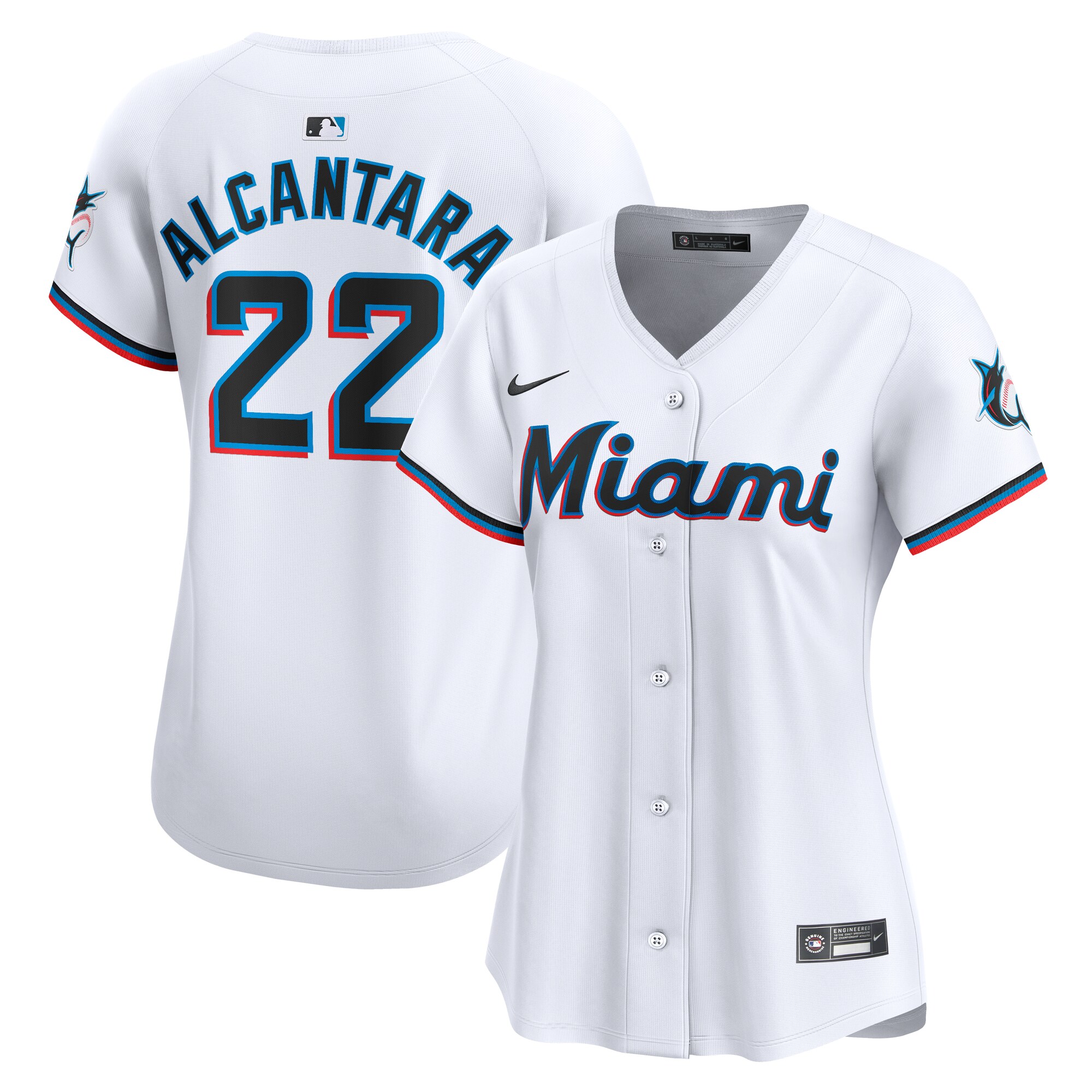 Women's Miami Marlins Sandy Alcantara White Home Limited Player Baseball Jersey 