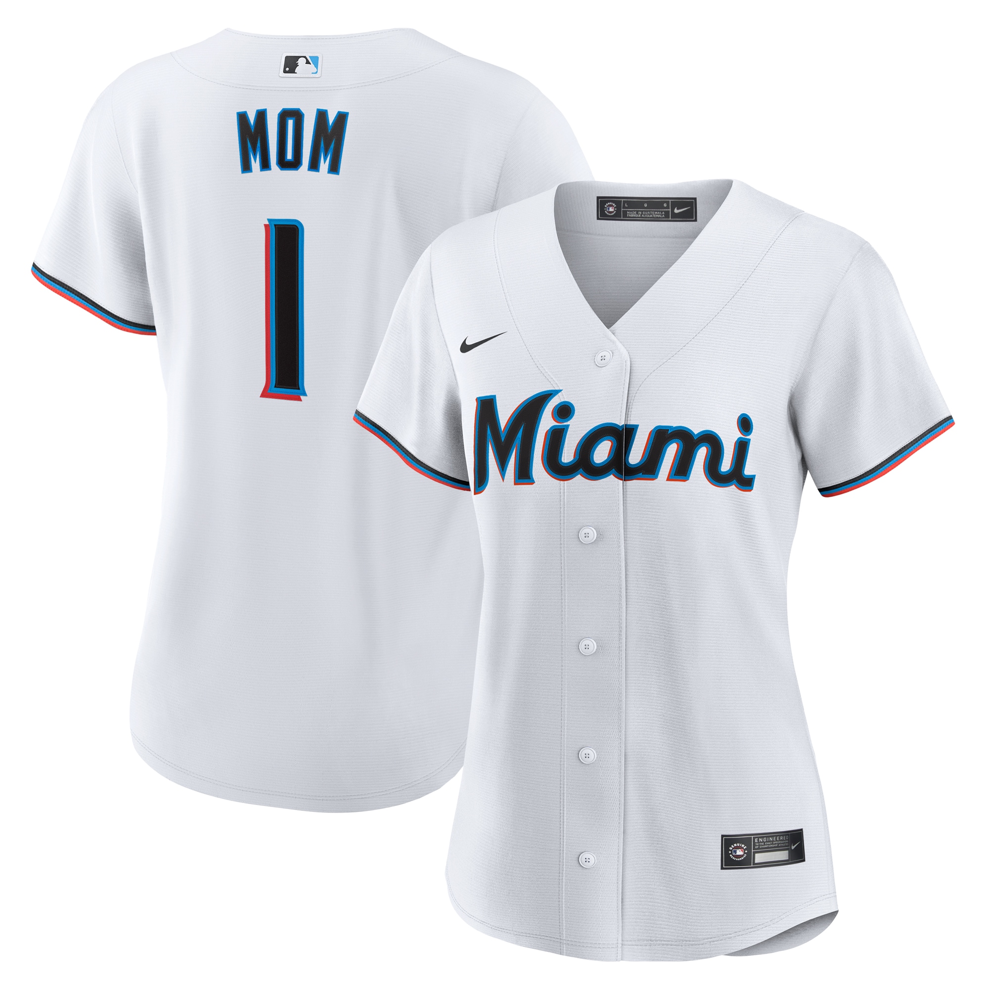 Women's Miami Marlins White #1 Mom Home Baseball Jersey 