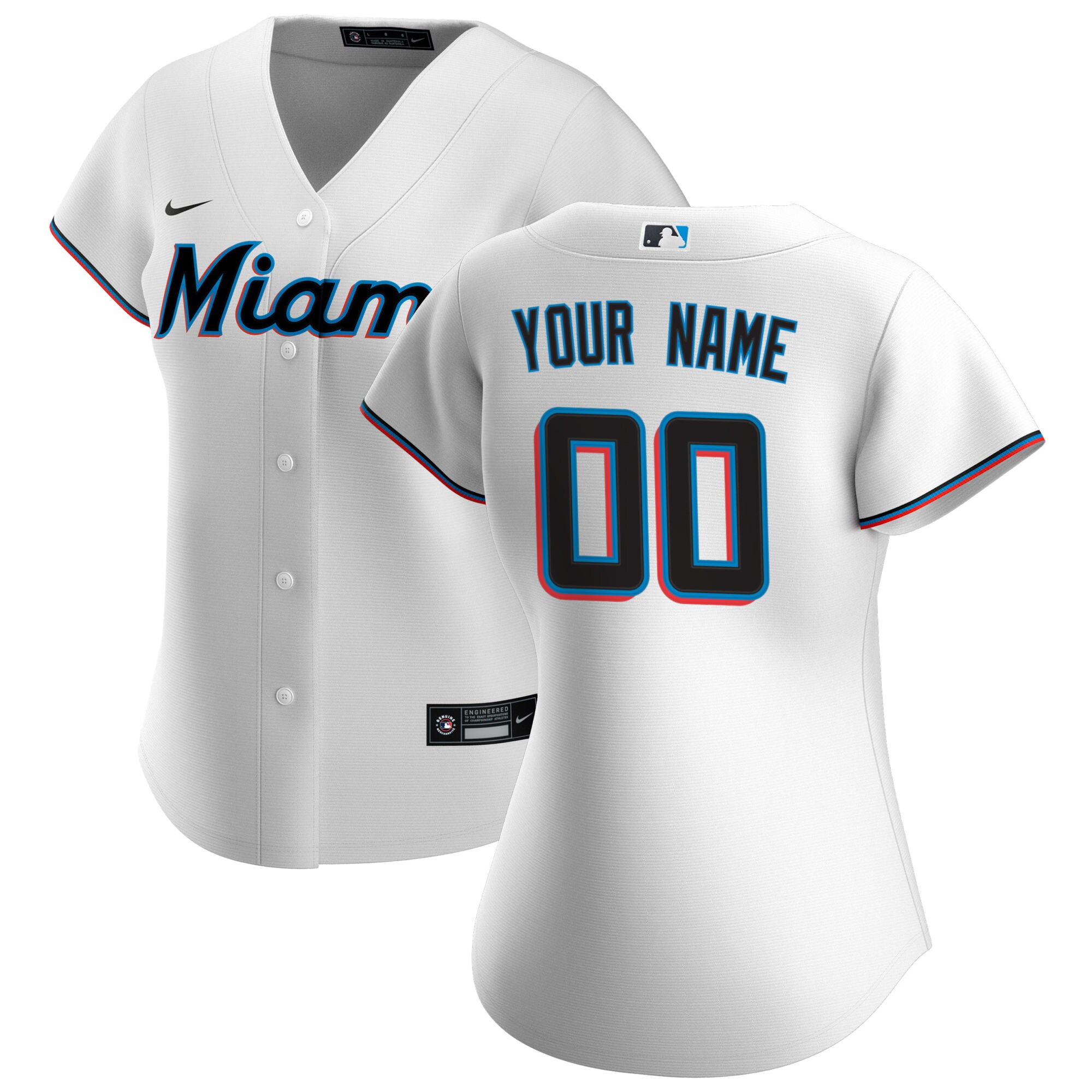 Women's Miami Marlins White Home Custom Baseball Jersey 
