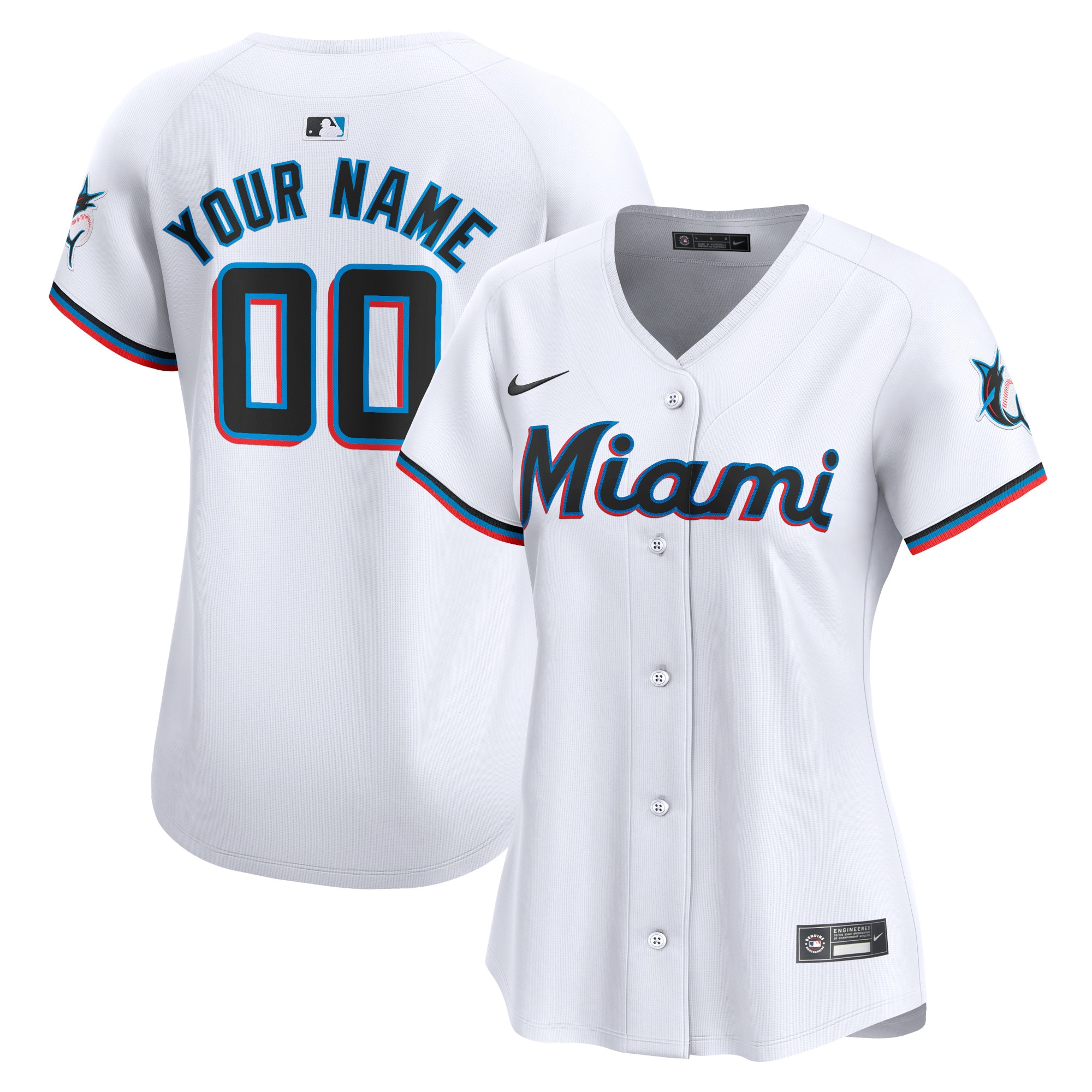 Women's Miami Marlins White Home Limited Custom Baseball Jersey 