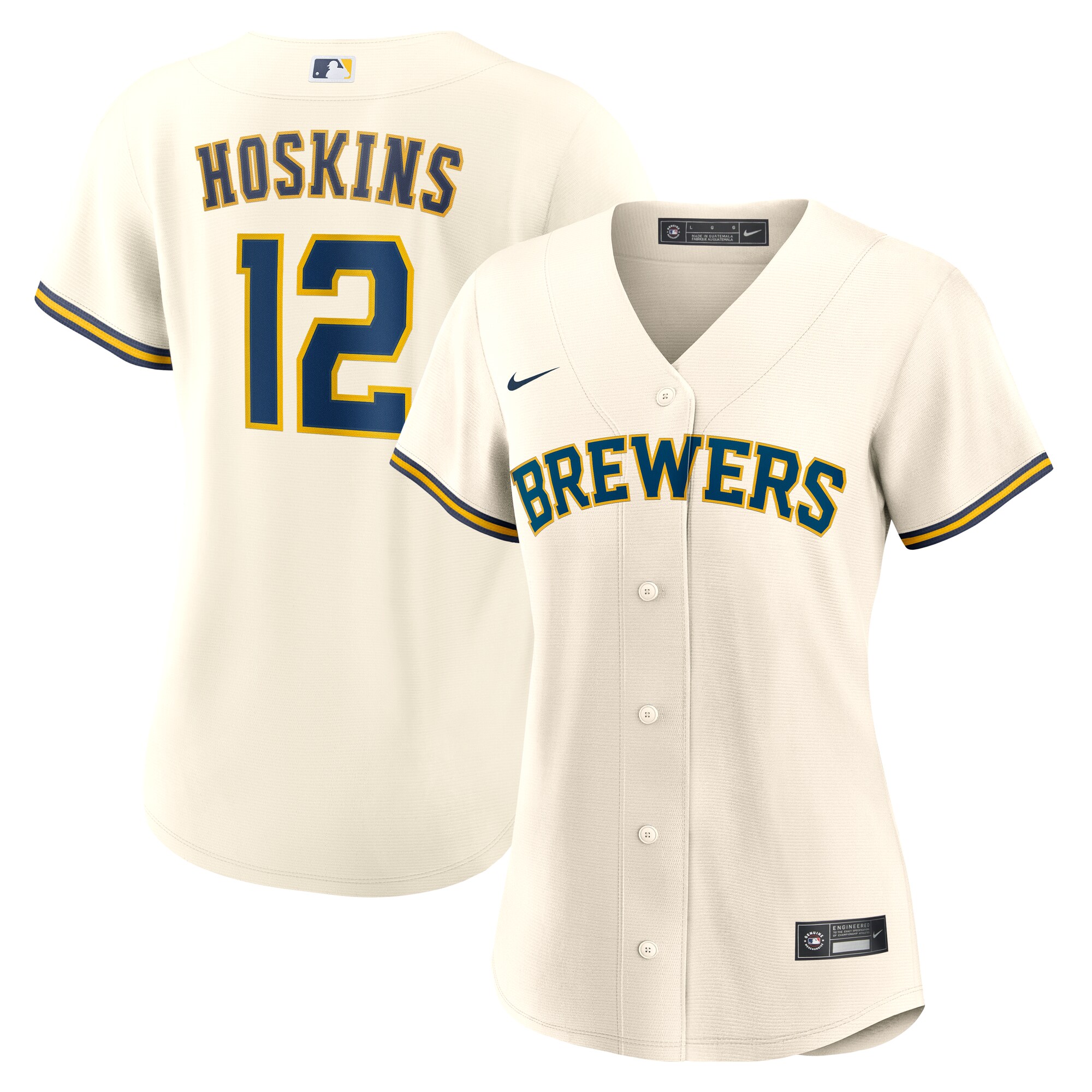Women's Milwaukee Brewers Rhys Hoskins White Home Baseball Jersey 