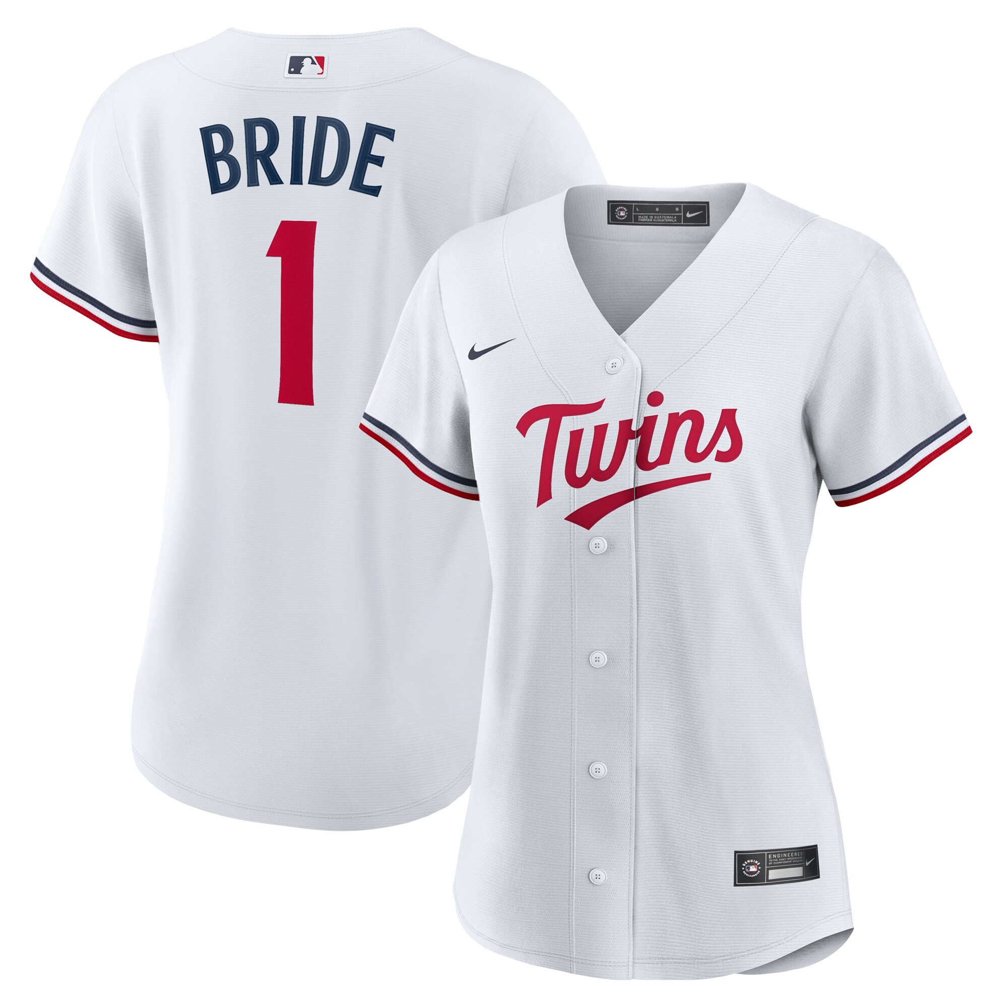 Women's Minnesota Twins White #1 Bride Home Baseball Jersey 