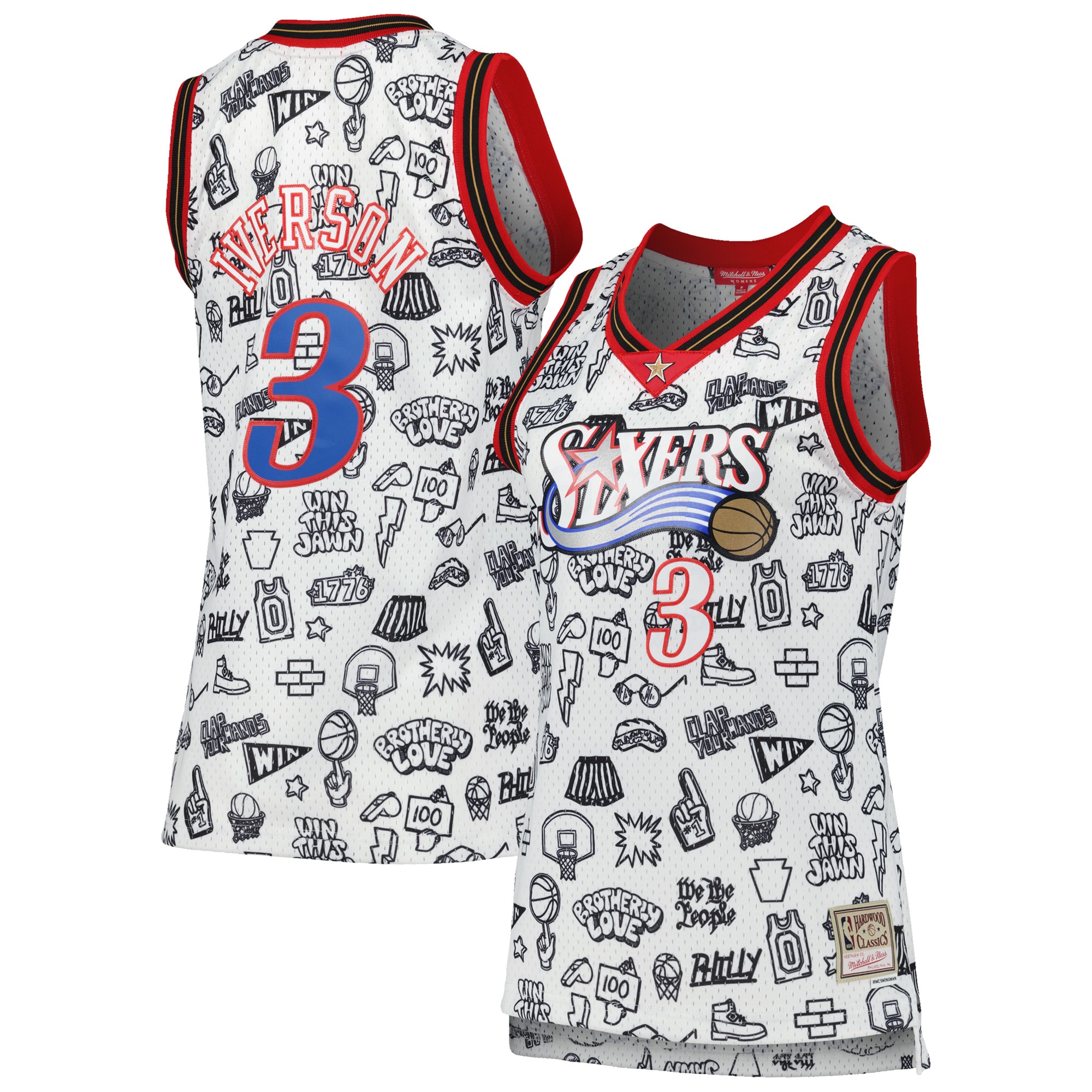 Women's Mitchell & Ness Allen Iverson White Philadelphia 76ers 2000 Doodle Swingman Basketball Jersey - JS535 