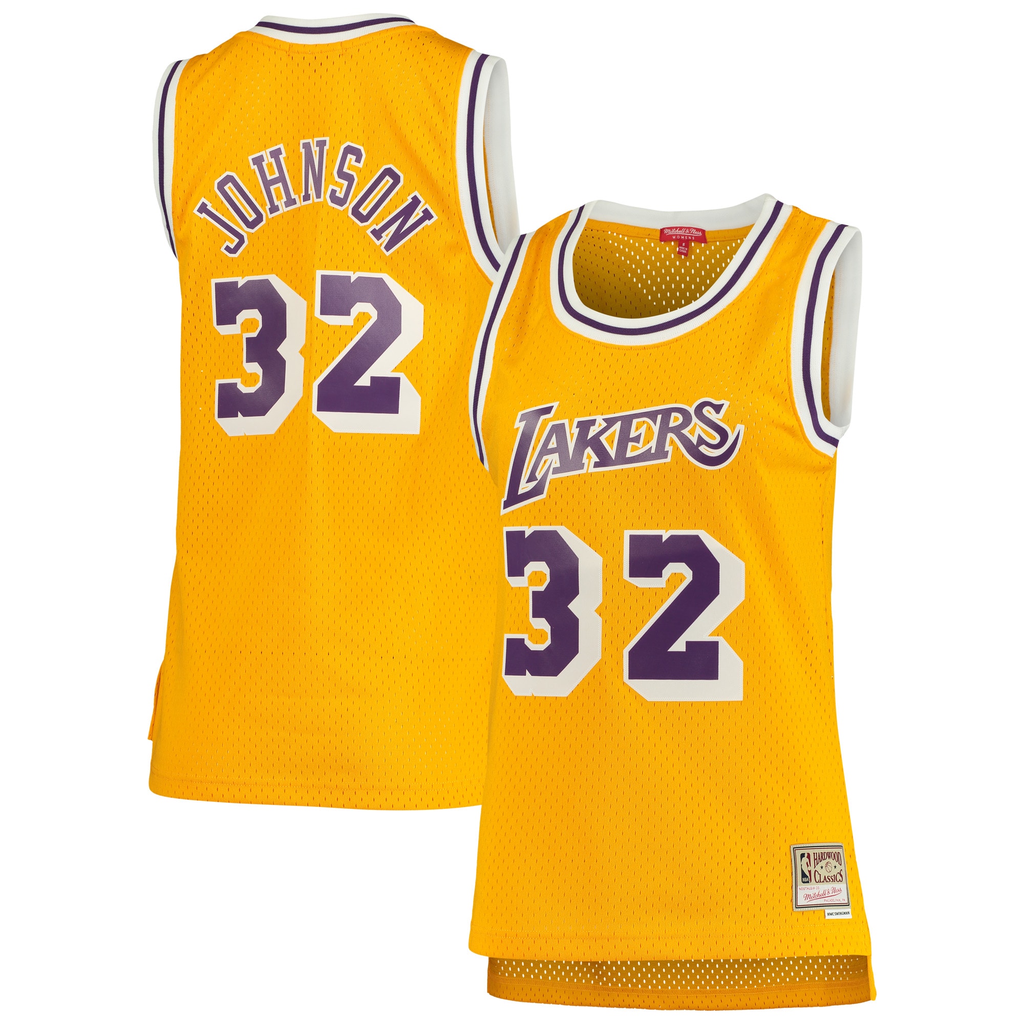 Women's Mitchell & Ness Magic Johnson Gold Los Angeles Lakers 1984-85 Hardwood Classics Swingman Basketball Jersey - JS580 