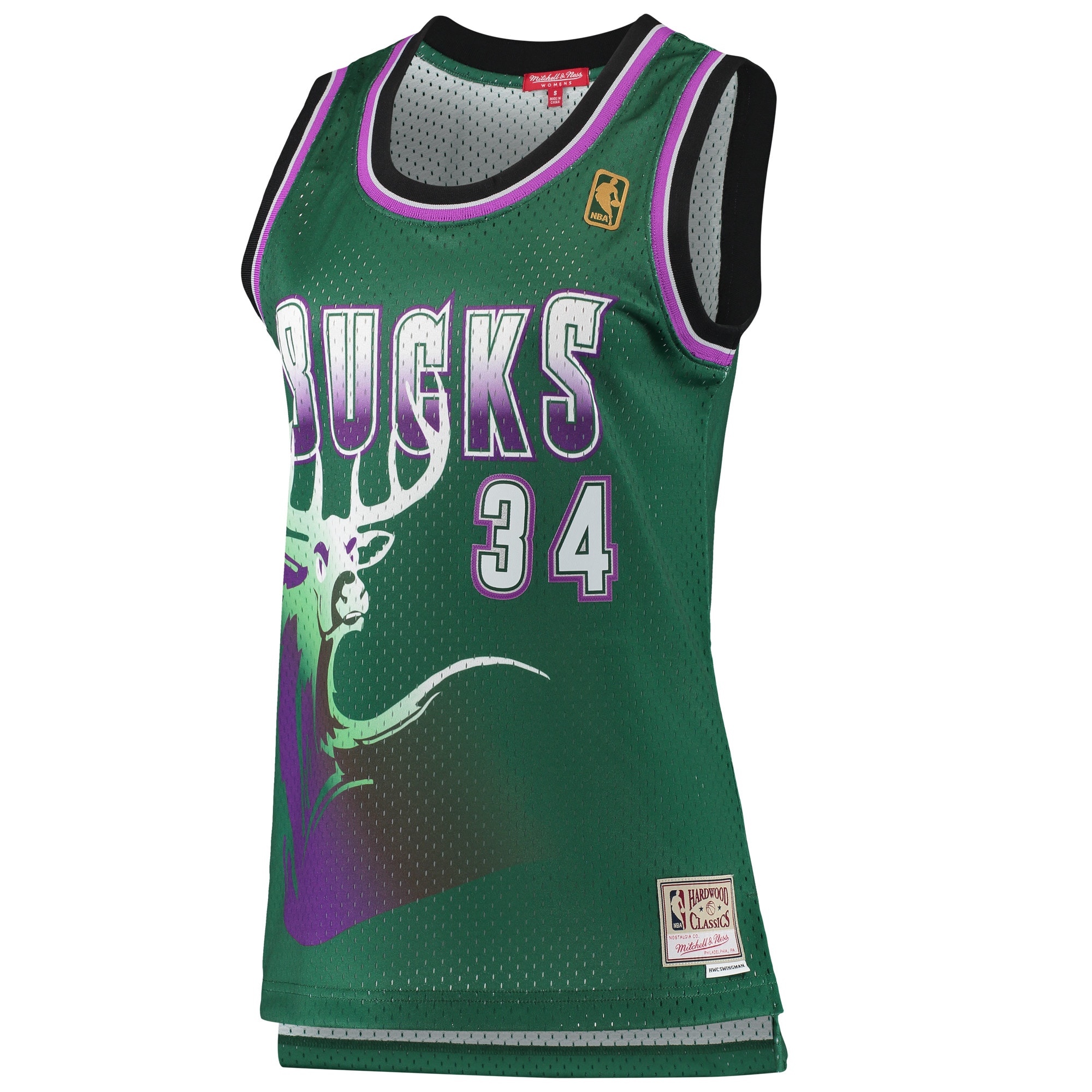 Alternative view of Women's Mitchell & Ness Ray Allen Green Milwaukee Bucks 1996-97 Hardwood Classics Swingman Basketball Jersey - JS626 