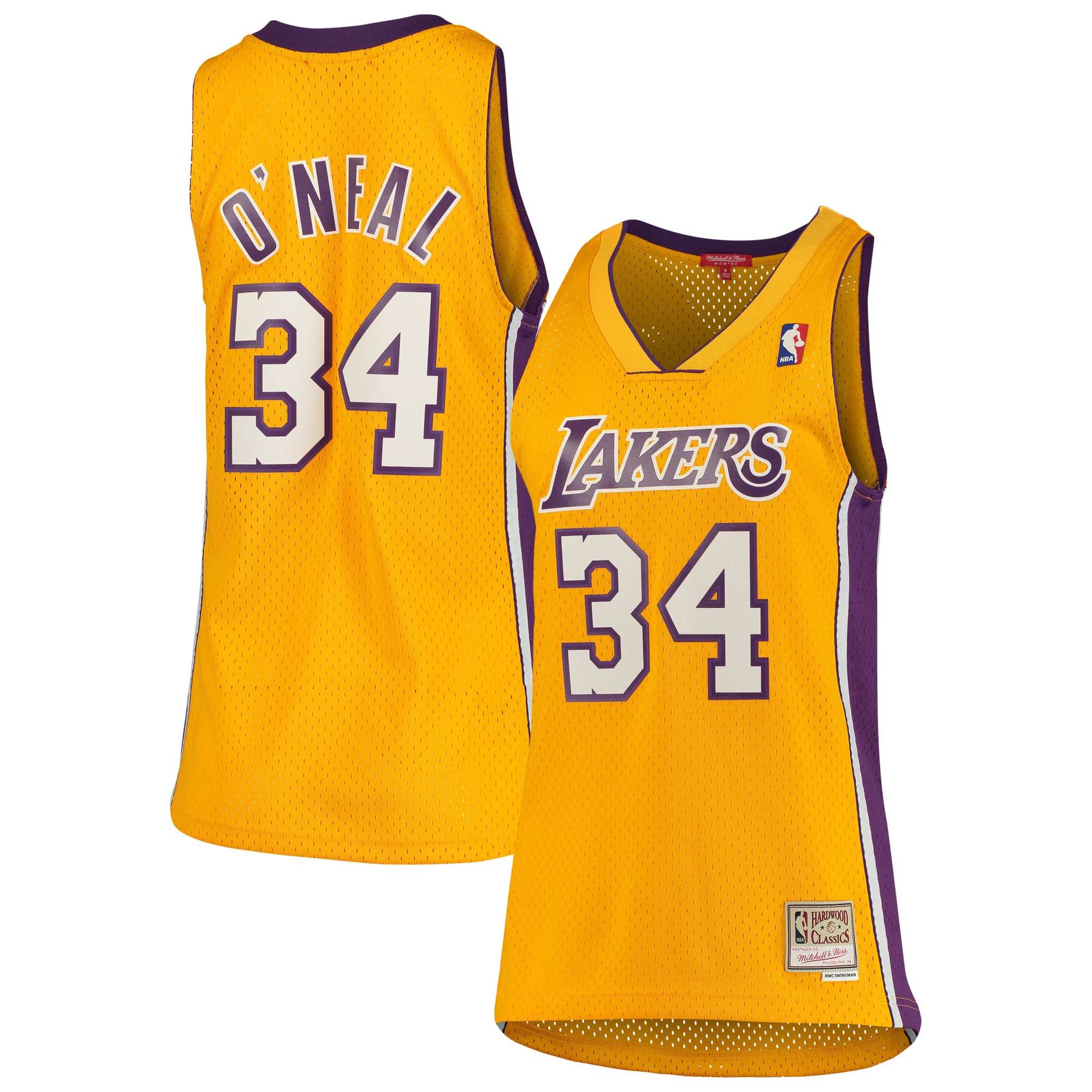 Women's Mitchell & Ness Shaquille O'Neal Gold Los Angeles Lakers 1999-00 Hardwood Classics Swingman Basketball Jersey - JS997 