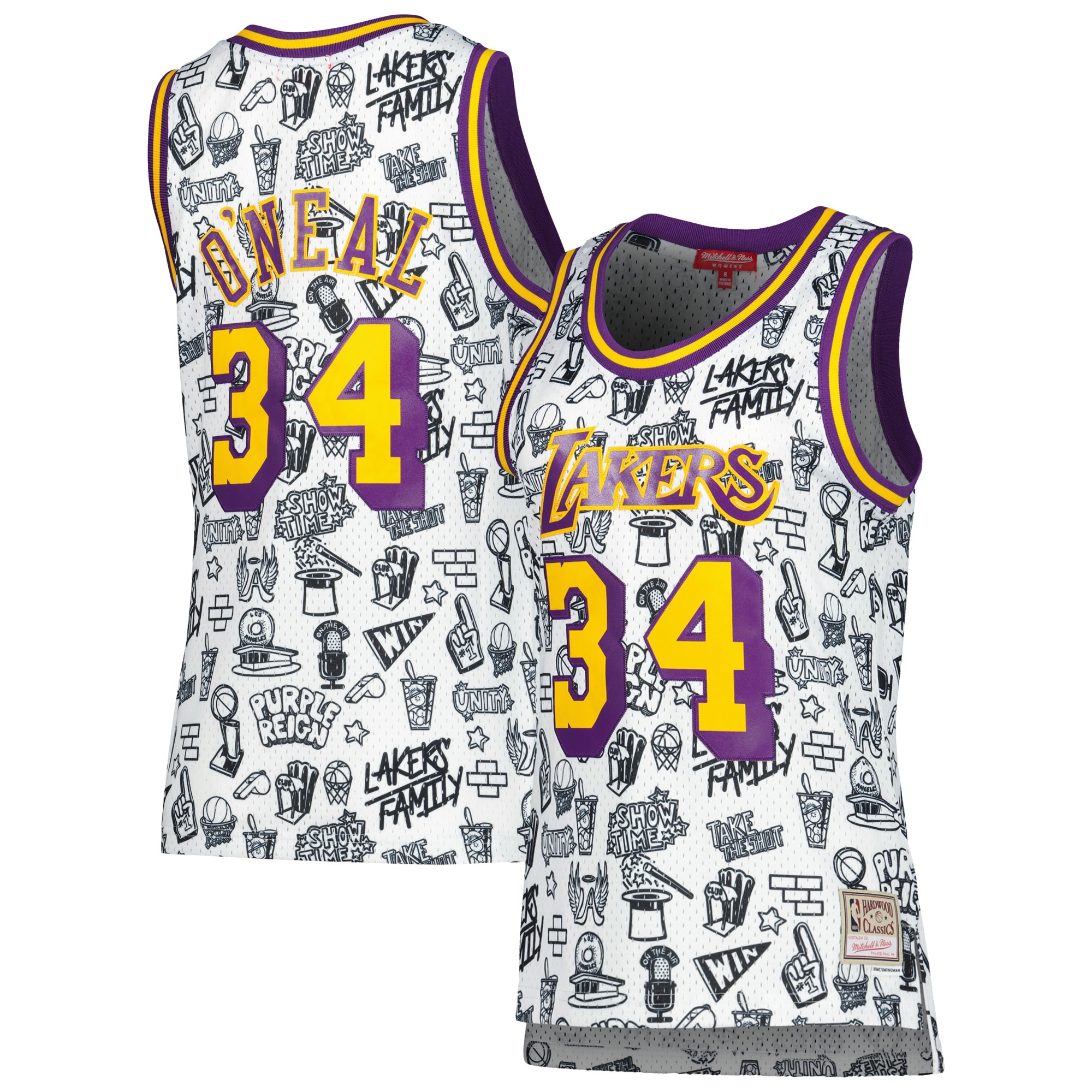 Women's Mitchell & Ness Shaquille O'Neal White Los Angeles Lakers 1996 Doodle Swingman Basketball Jersey - JS175 