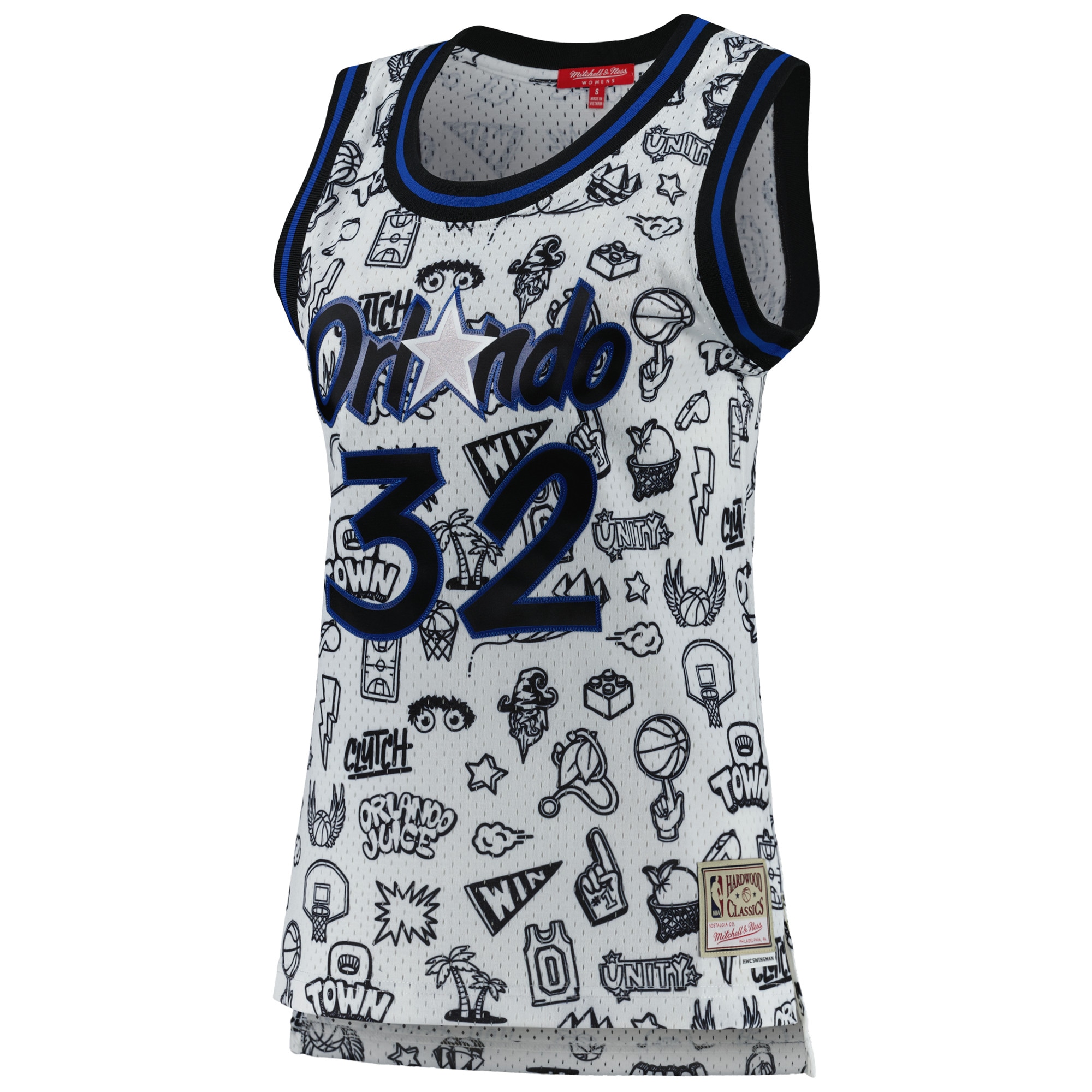 Alternative view of Women's Mitchell & Ness Shaquille O'Neal White Orlando Magic 1994 Doodle Swingman Basketball Jersey - JS807 