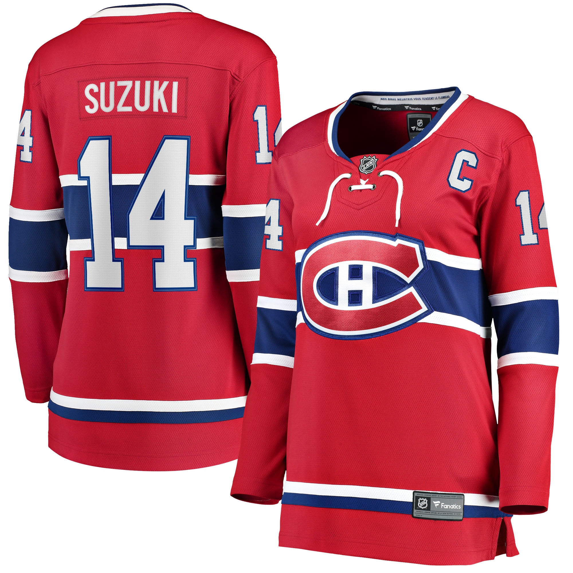 Women's Montreal Canadiens Nick Suzuki Red Home Captain Patch Breakaway Player Hockey Jersey - JS212 