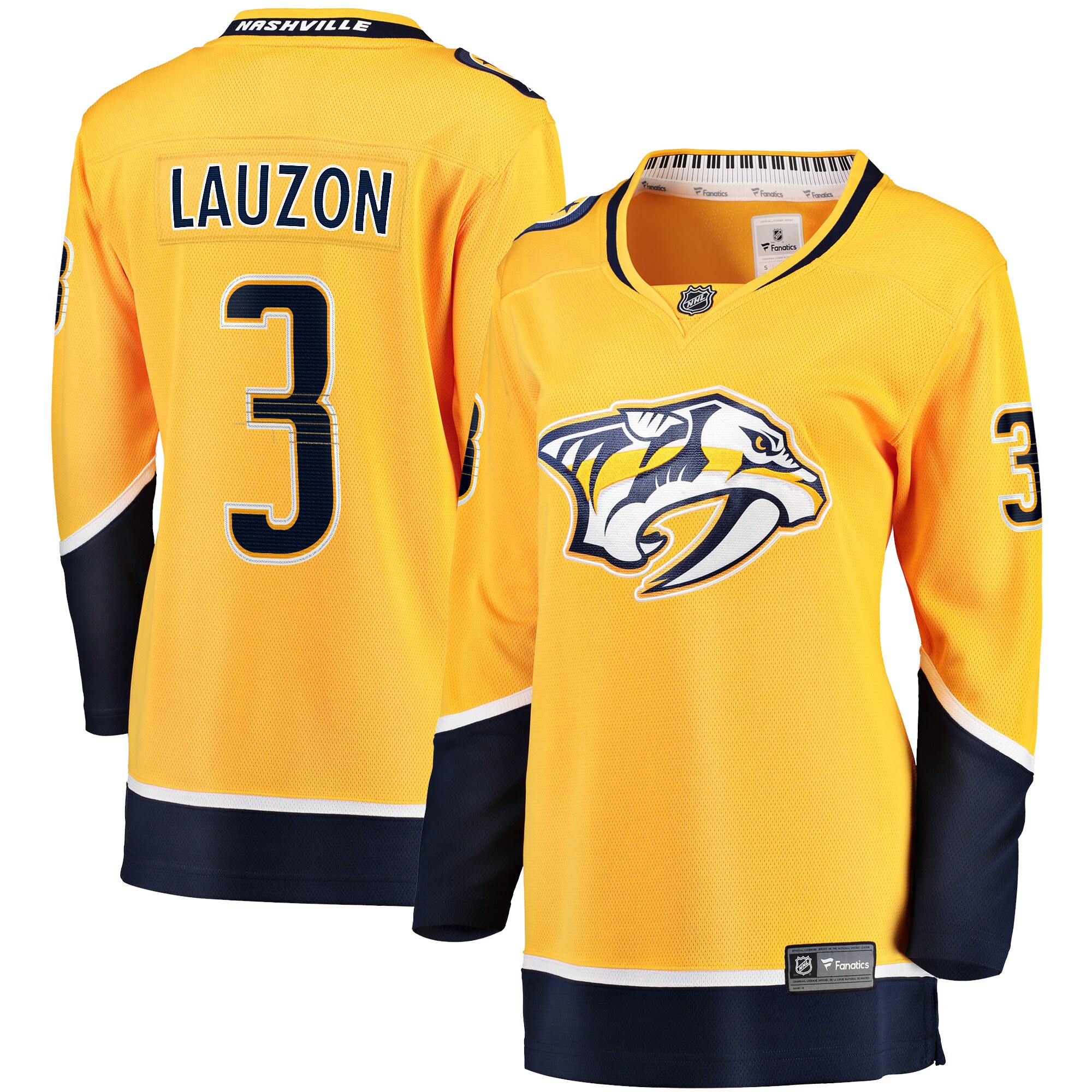 Women's Nashville Predators Jeremy Lauzon Gold Home Breakaway Player Hockey Jersey - JS215 