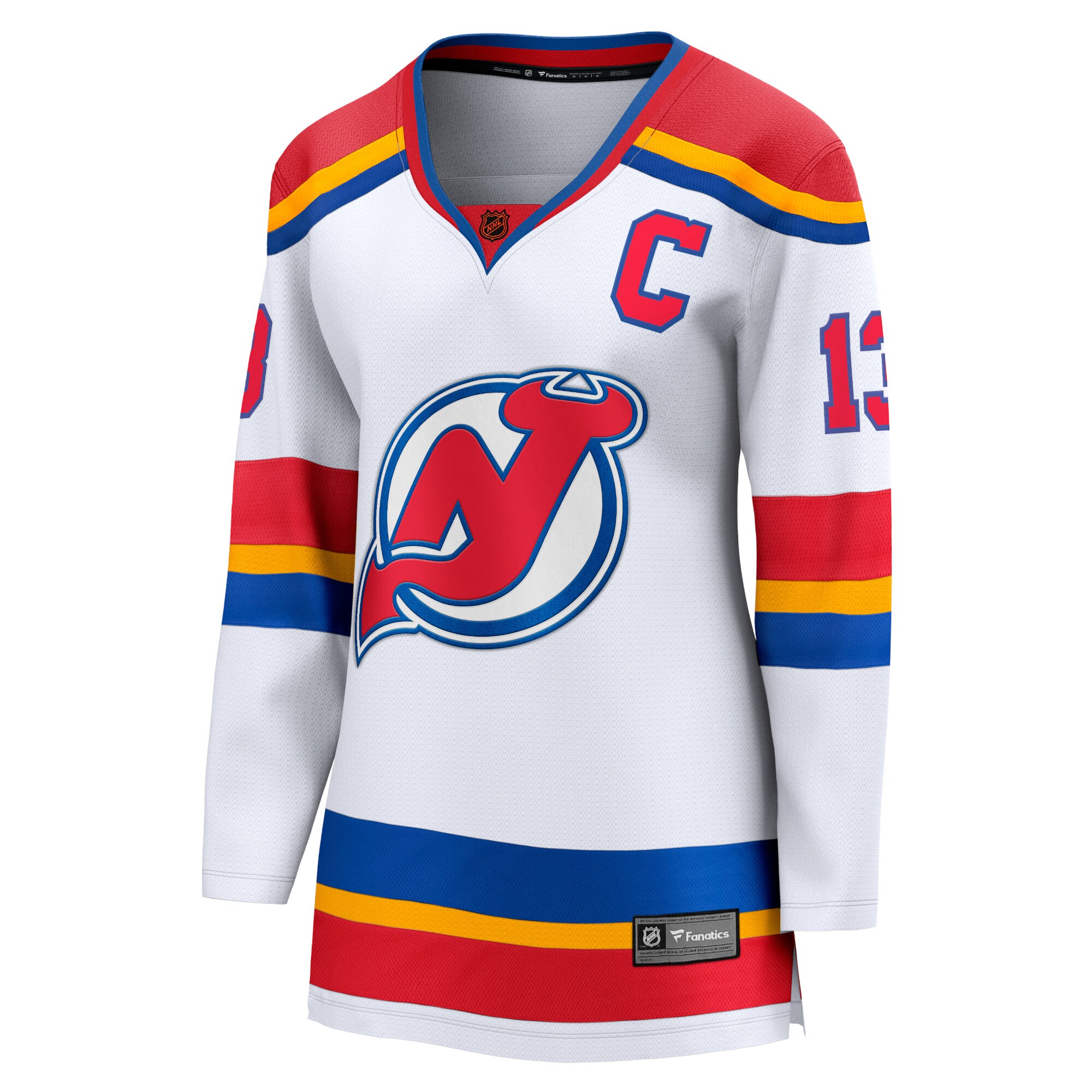 Alternative view of Women's New Jersey Devils Nico Hischier White Captain Patch Special Edition 2.0 Breakaway Player Jersey - JS370 