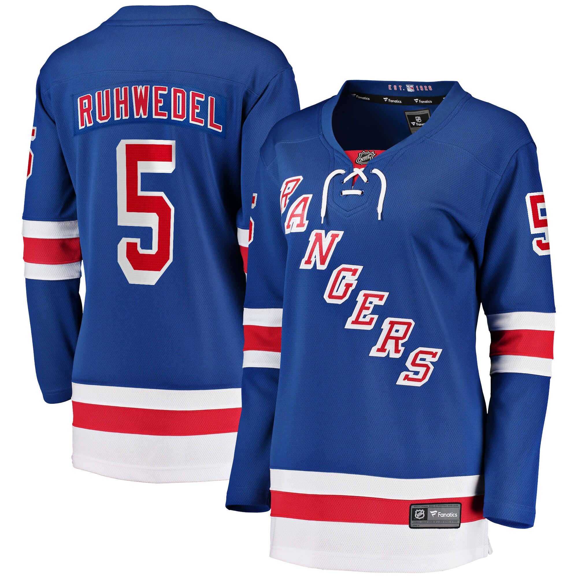 Women's New York Rangers Chad Ruhwedel Blue Home Breakaway Player Hockey Jersey - JS975 