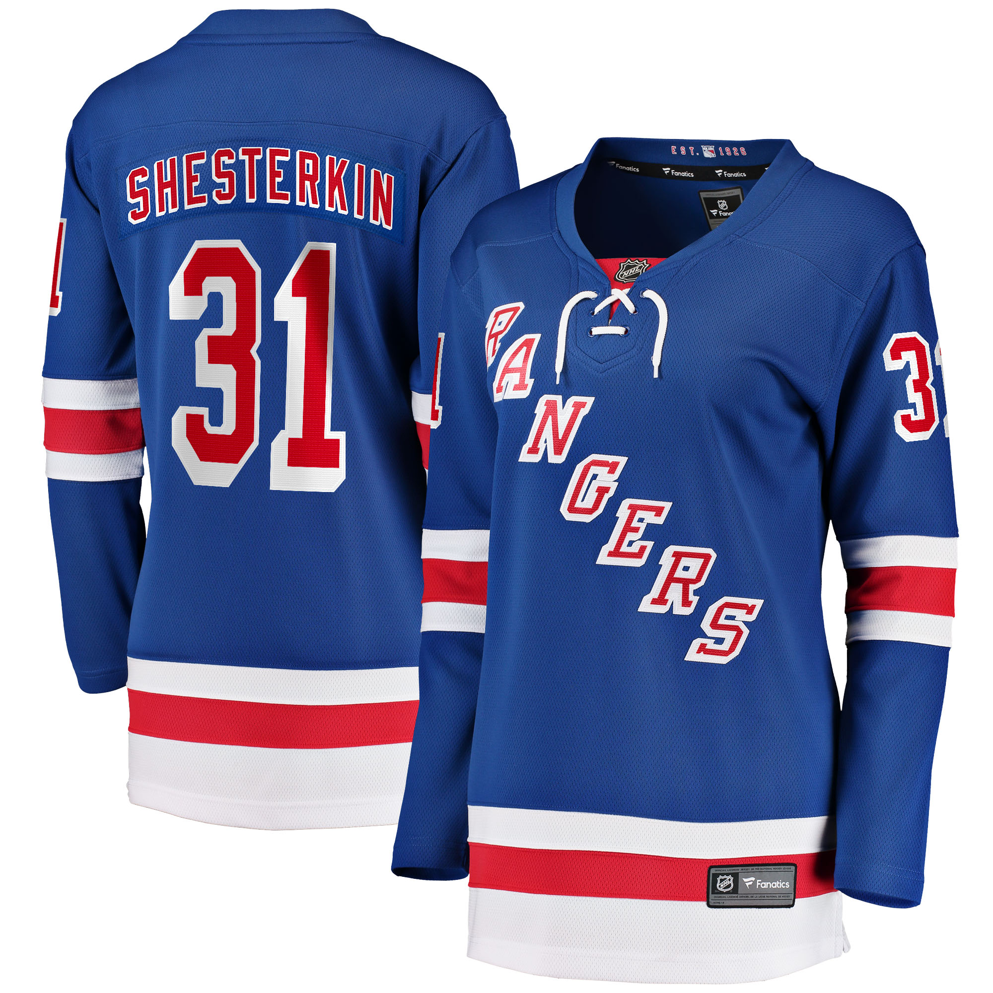 Women's New York Rangers Igor Shesterkin Blue Home Breakaway Hockey Jersey - JS632 