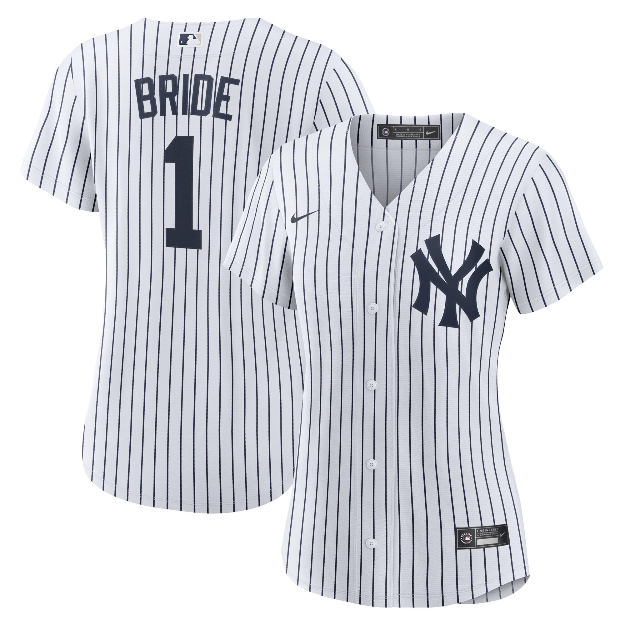 Women's New York Yankees White #1 Bride Home Baseball Jersey 