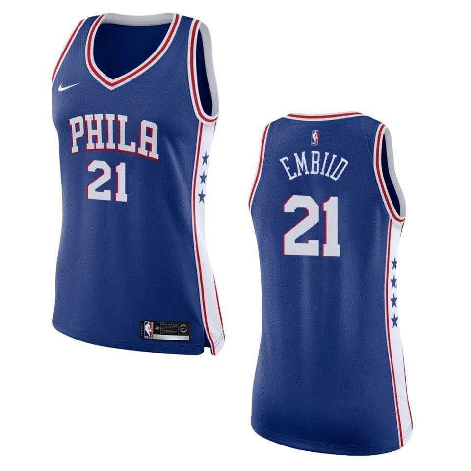 Women's Philadelphia 76ers 21 Joel Embiid Icon Swingman Basketball Jersey - Royal - JS508 