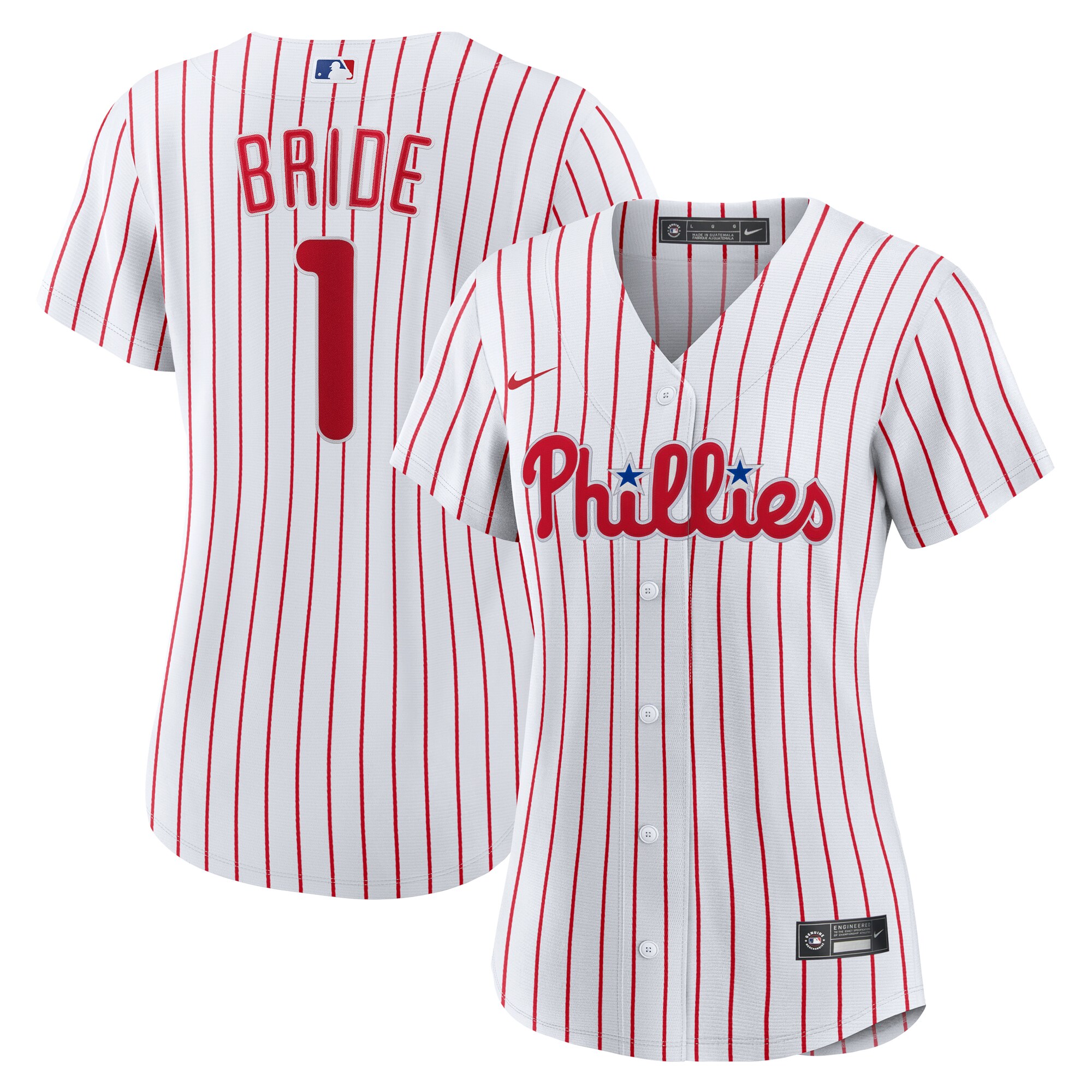 Women's Philadelphia Phillies White #1 Bride Home Baseball Jersey 