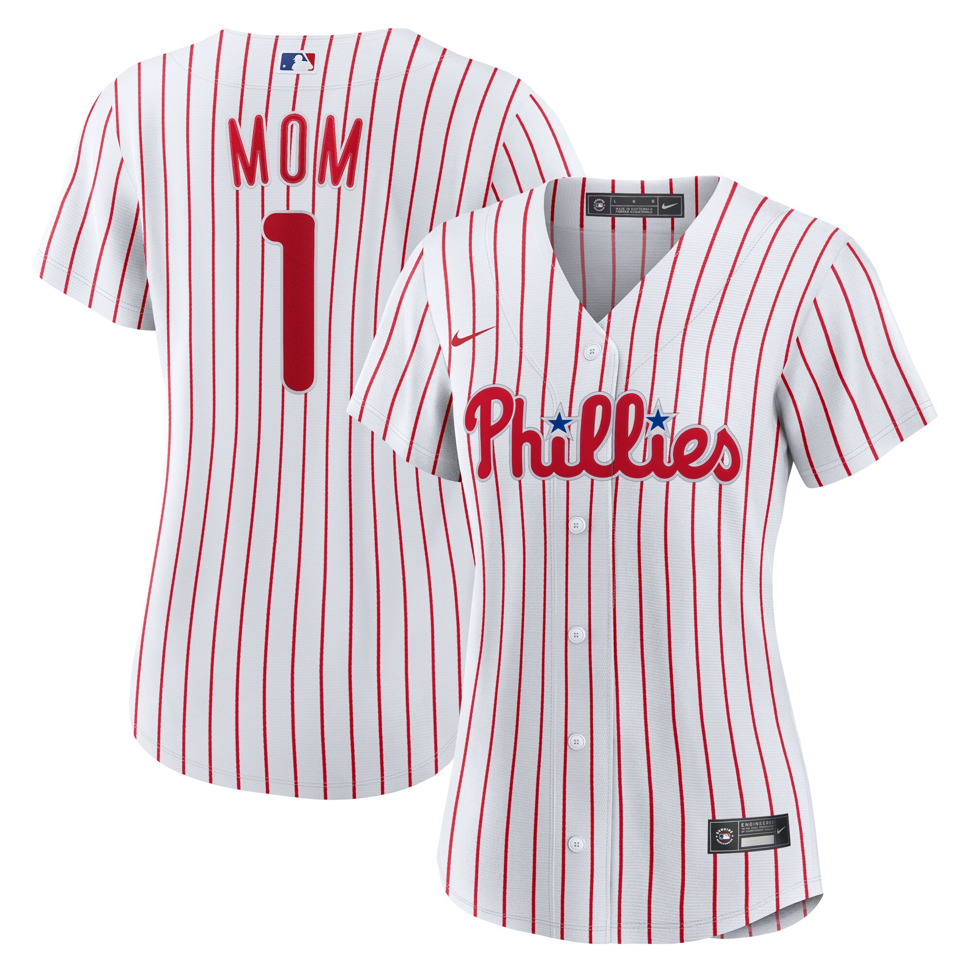 Women's Philadelphia Phillies White #1 Mom Home Baseball Jersey 