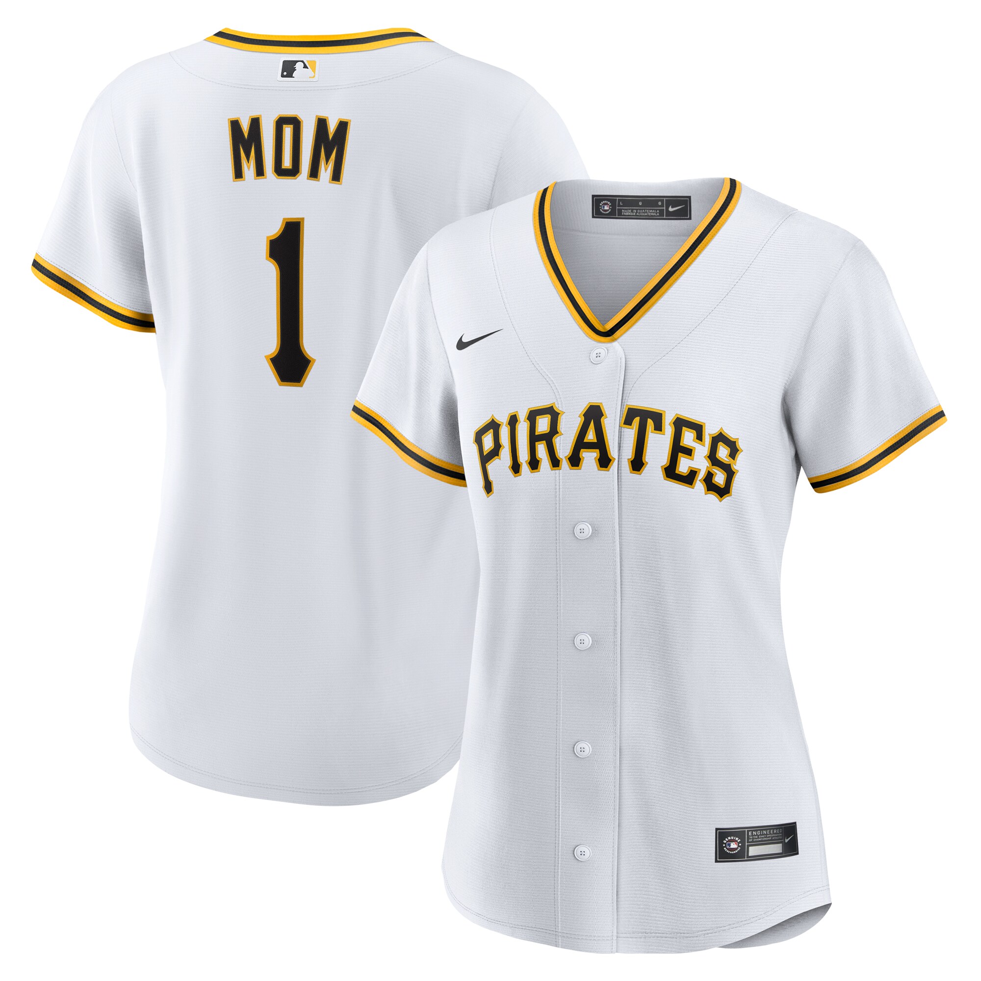 Women's Pittsburgh Pirates White #1 Mom Home Baseball Jersey 