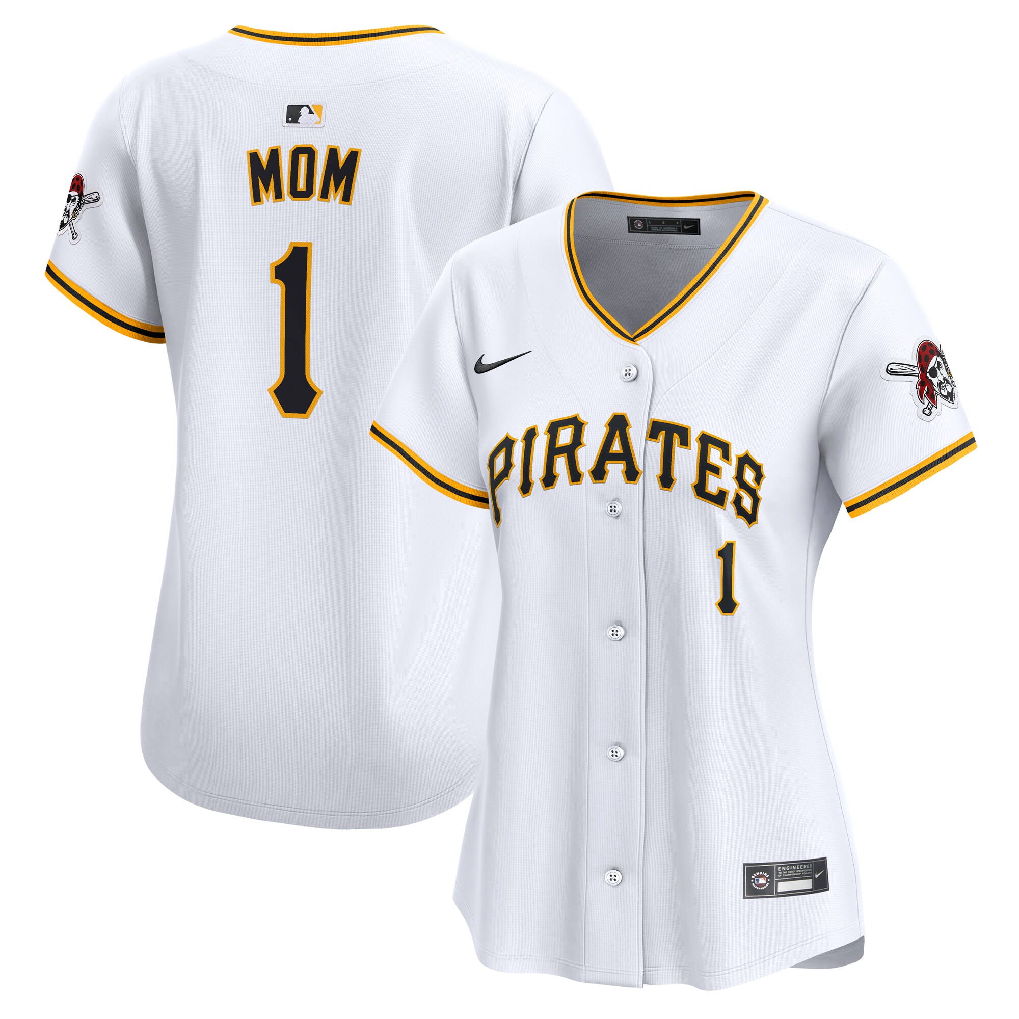 Women's Pittsburgh Pirates White #1 Mom Home Limited Baseball Jersey 