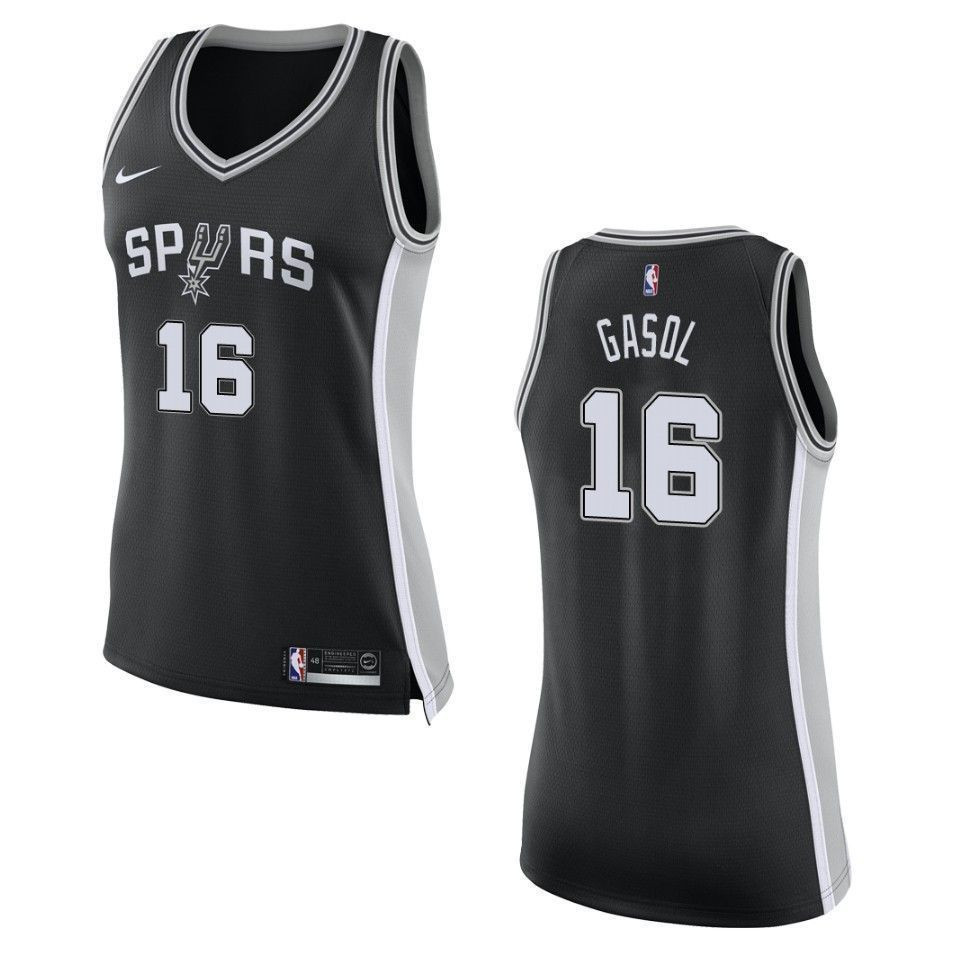 Women's San Antonio Spurs 16 Pau Gasol Icon Swingman Basketball Jersey - Black - JS588 