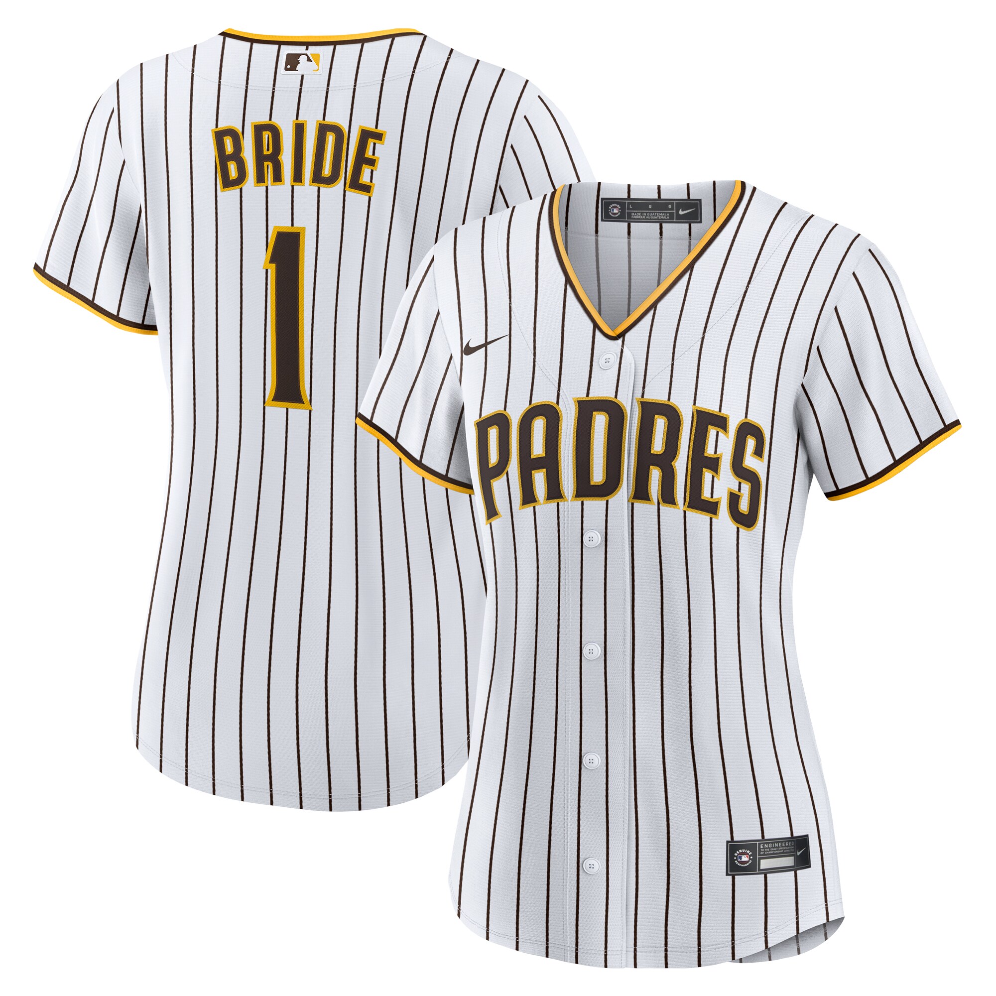 Women's San Diego Padres White #1 Bride Home Baseball Jersey 