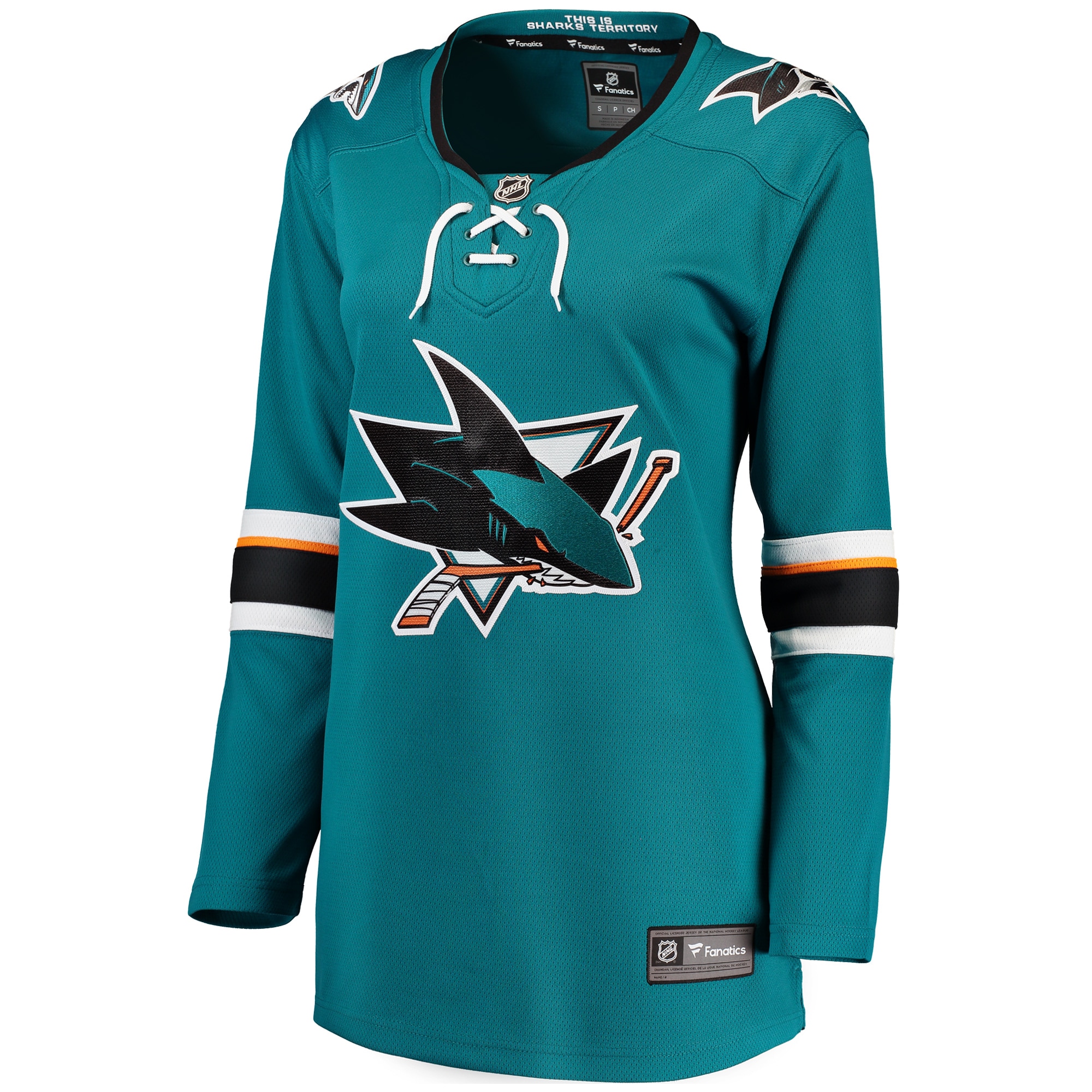 Alternative view of Women's San Jose Sharks Teal Breakaway Home Hockey Jersey - JS498 
