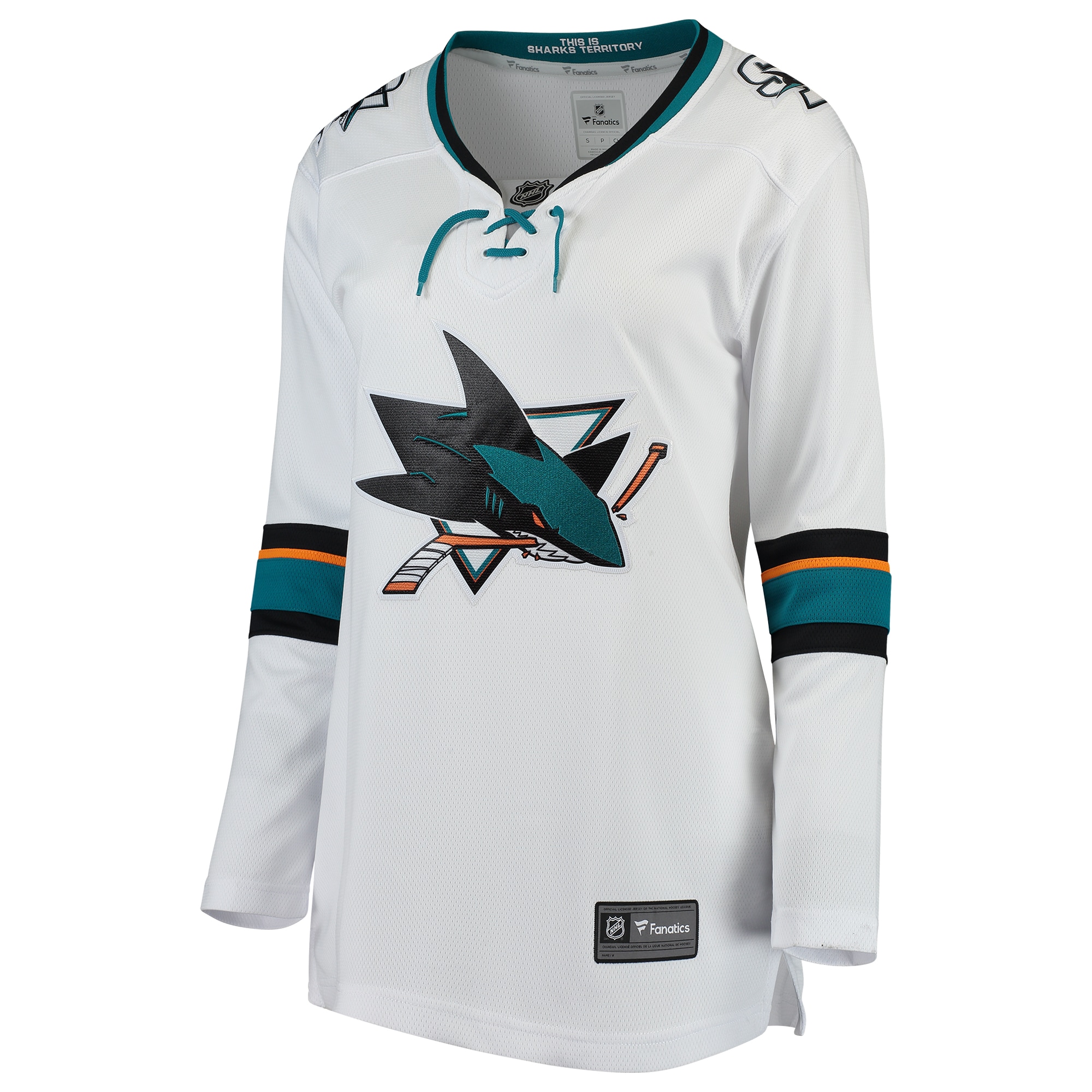 Alternative view of Women's San Jose Sharks White Away Breakaway Hockey Jersey - JS510 