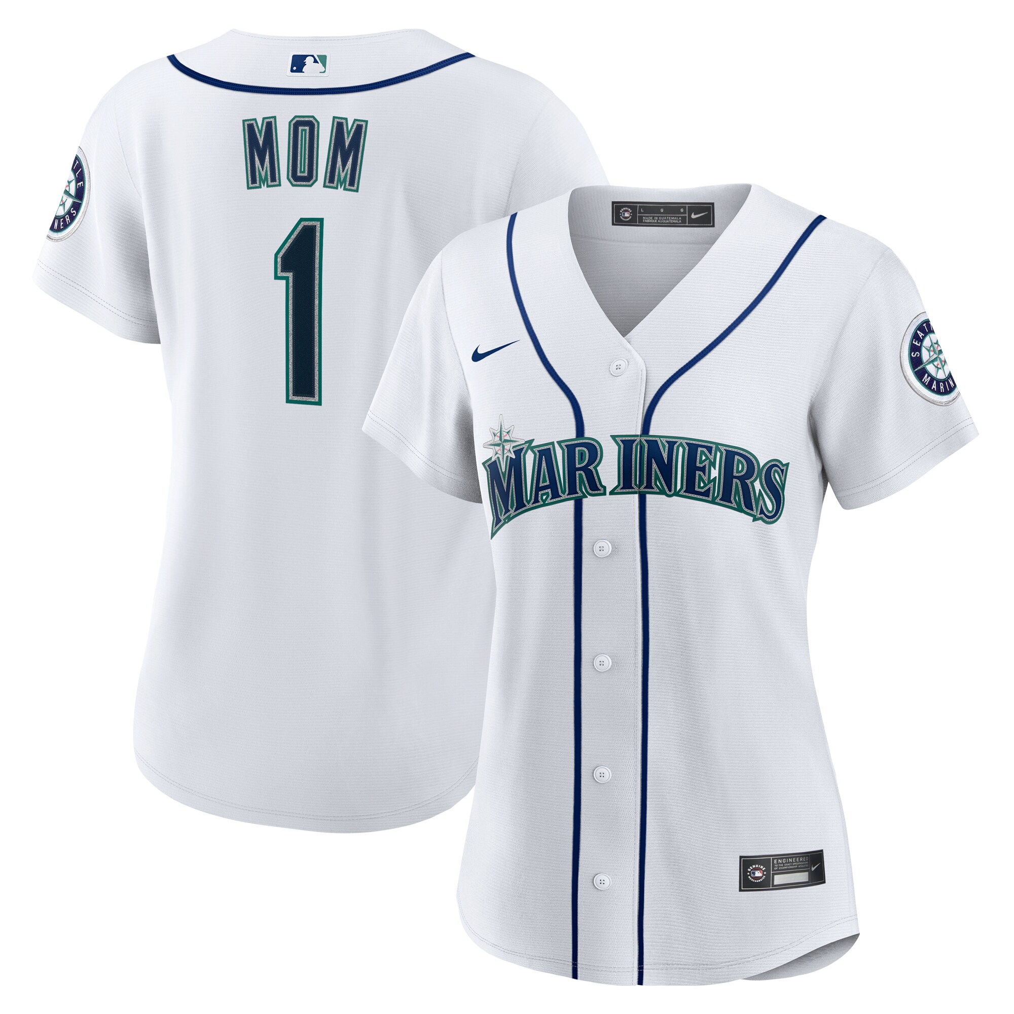 Women's Seattle Mariners White #1 Mom Home Baseball Jersey 