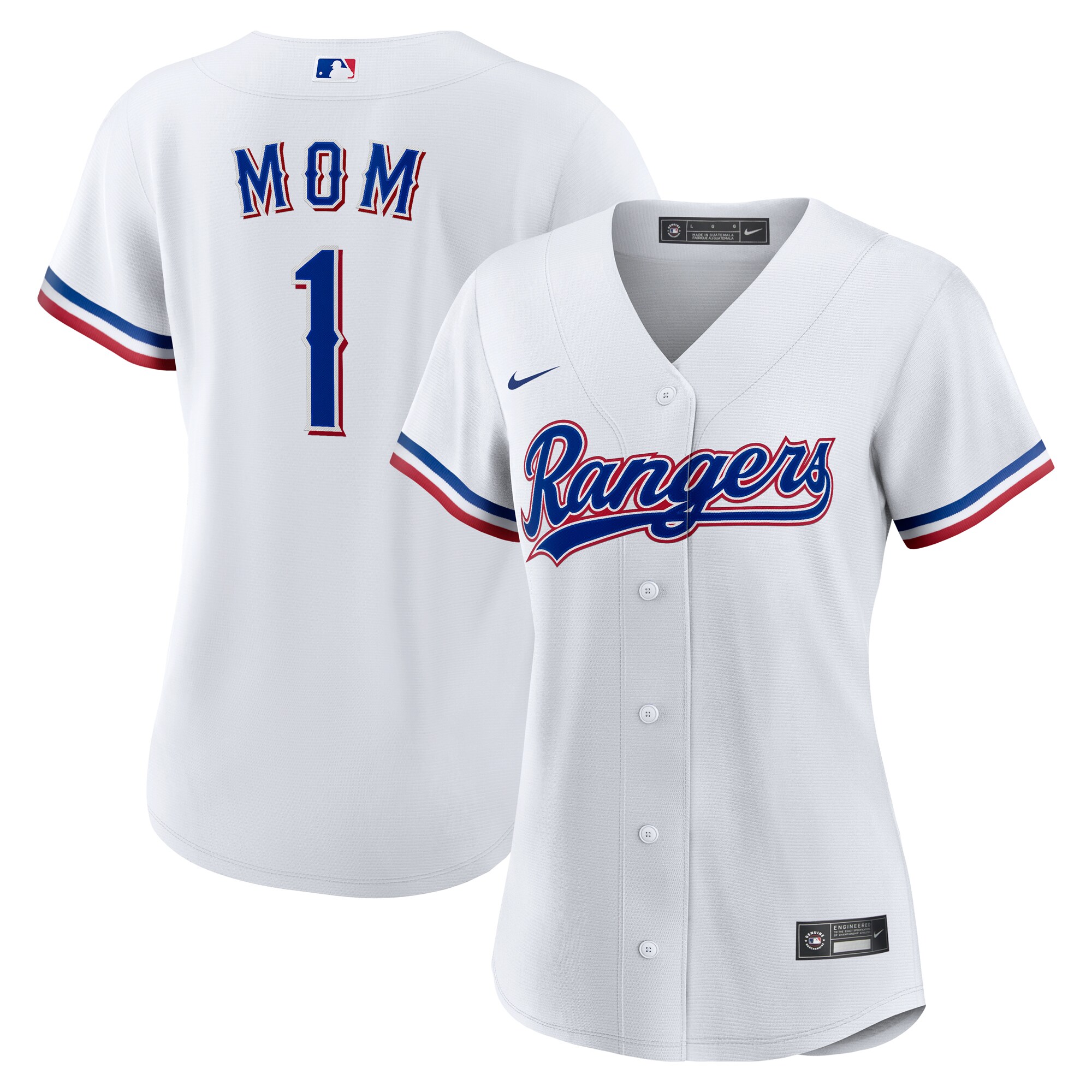 Women's Texas Rangers White #1 Mom Home Baseball Jersey - JS597 
