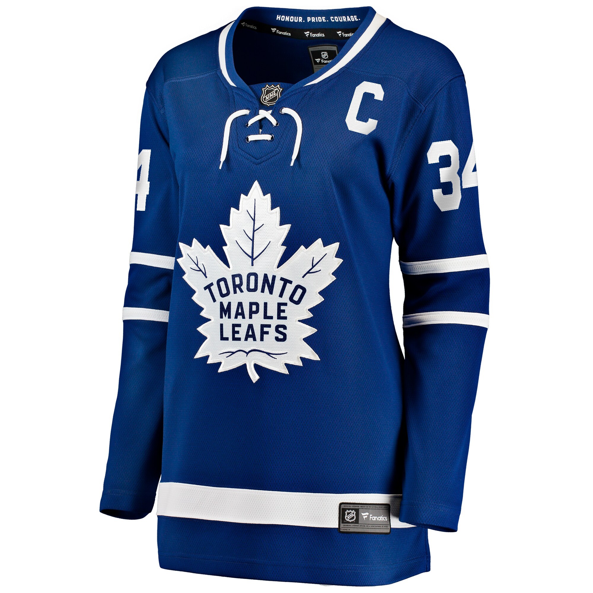 Alternative view of Women's Toronto Maple Leafs Auston Matthews Blue Captain Patch Home Breakaway Player Hockey Jersey - JS585 