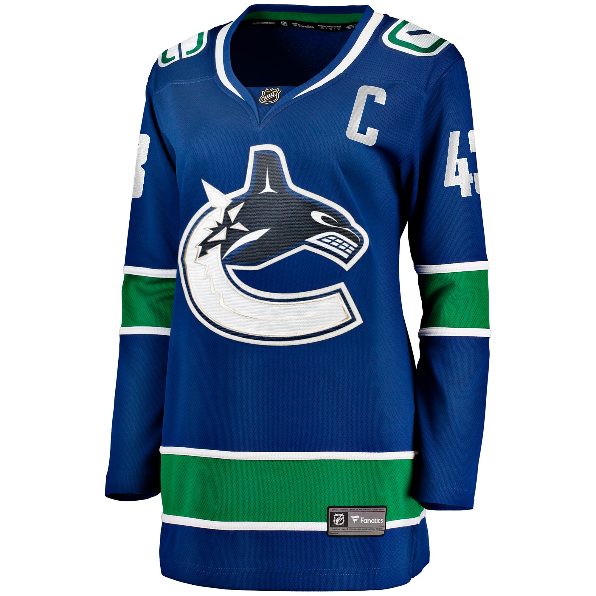Alternative view of Women's Vancouver Canucks Quinn Hughes Blue Home Breakaway Player Hockey Jersey - JS814 