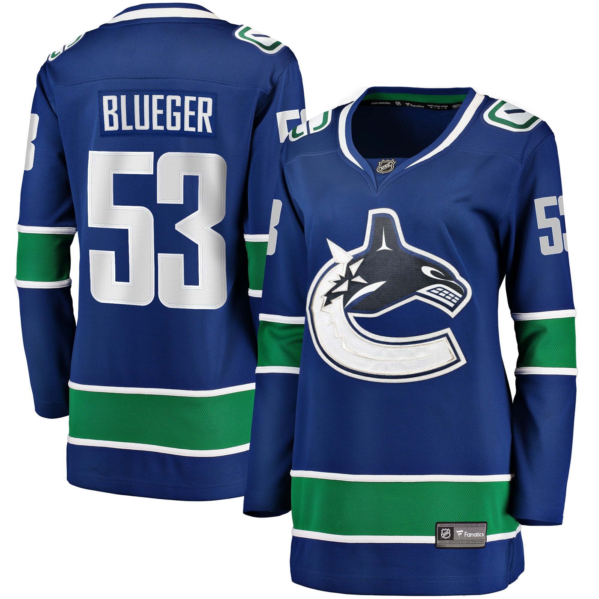 Women's Vancouver Canucks Teddy Blueger Blue Home Breakaway Player Hockey Jersey - JS836 