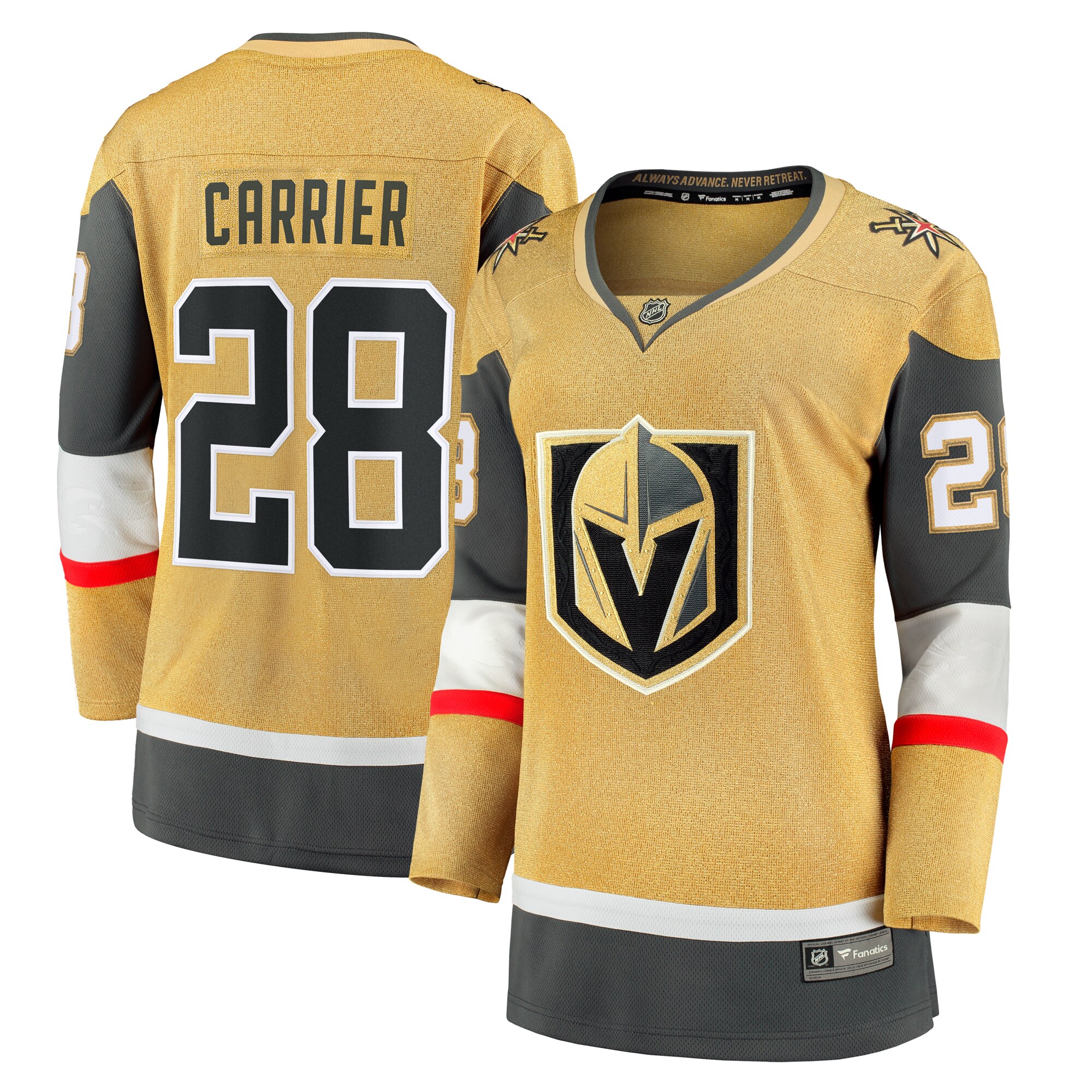 Women's Vegas Golden Knights William Carrier Gold Home Breakaway Player Hockey Jersey - JS538 