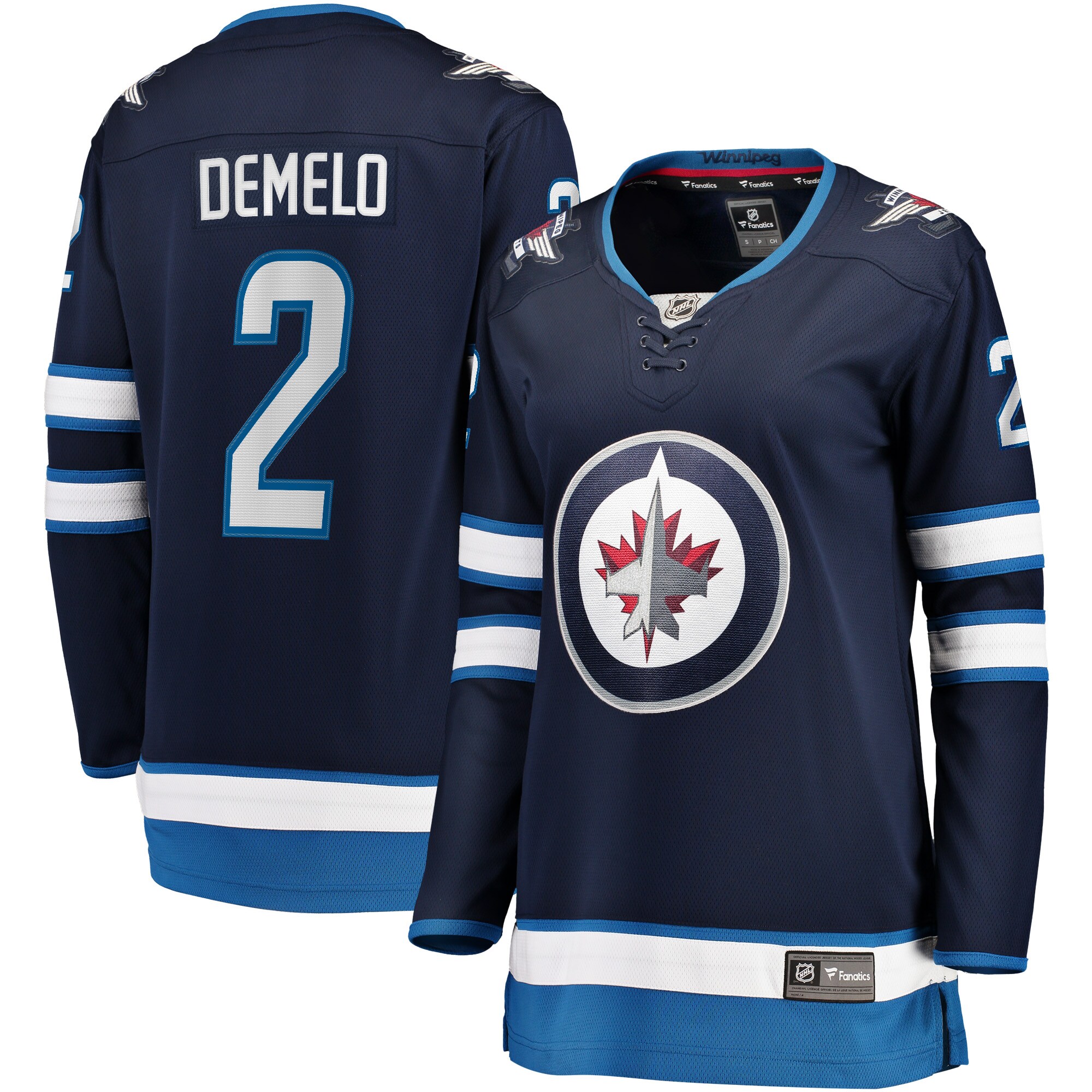Women's Winnipeg Jets Dylan DeMelo Navy Home Breakaway Player Hockey Jersey - JS681 