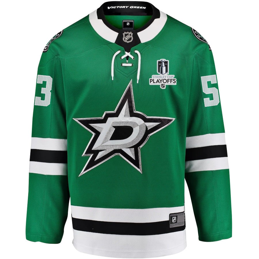 Alternative view of Wyatt Johnston 53 Dallas Stars 2024 NHL Playoffs Patch Home Hockey Jersey - Men, Green - JS876 