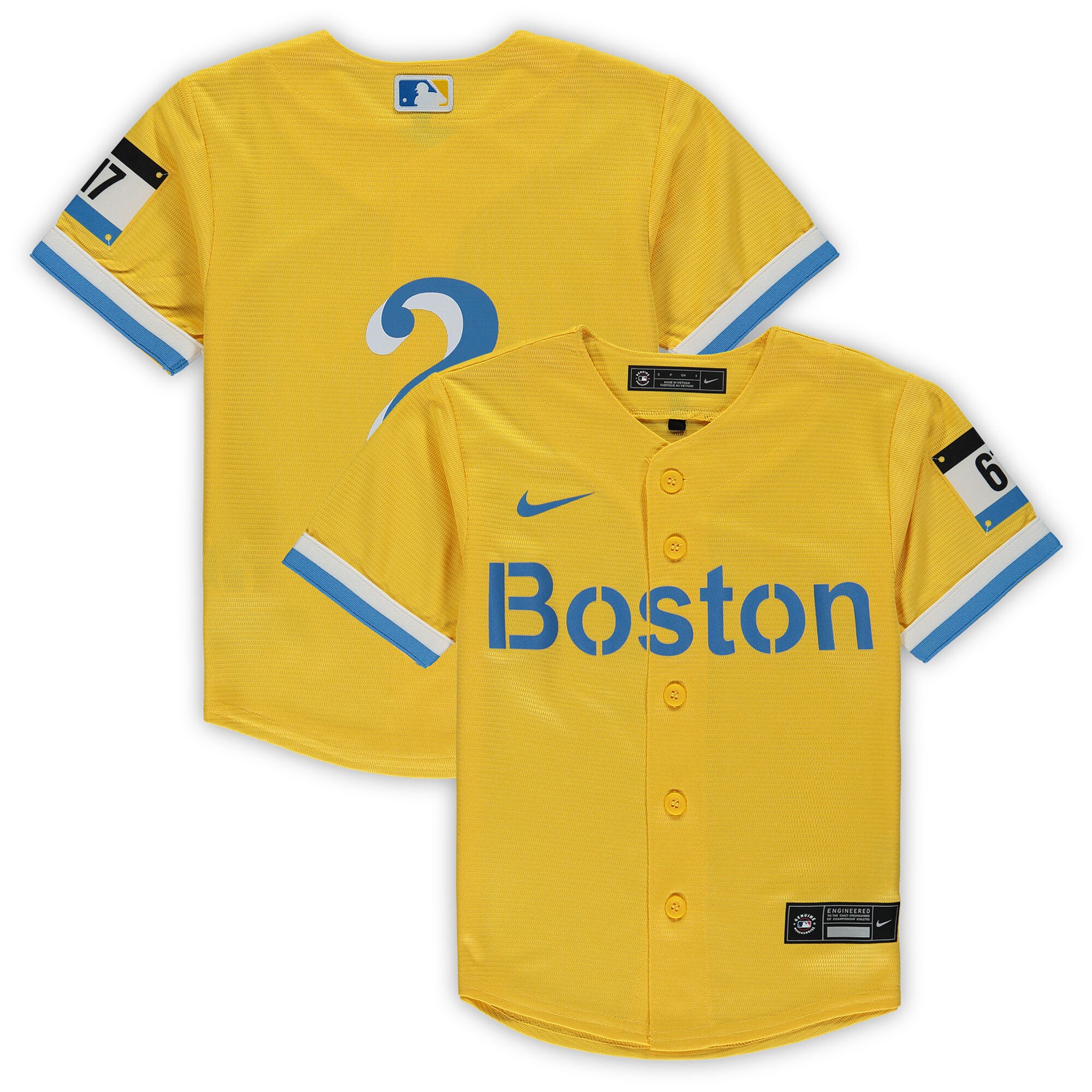 Alternative view of Xander Bogaerts Boston Red Sox Preschool City Connect Script Replica Jersey - Gold
