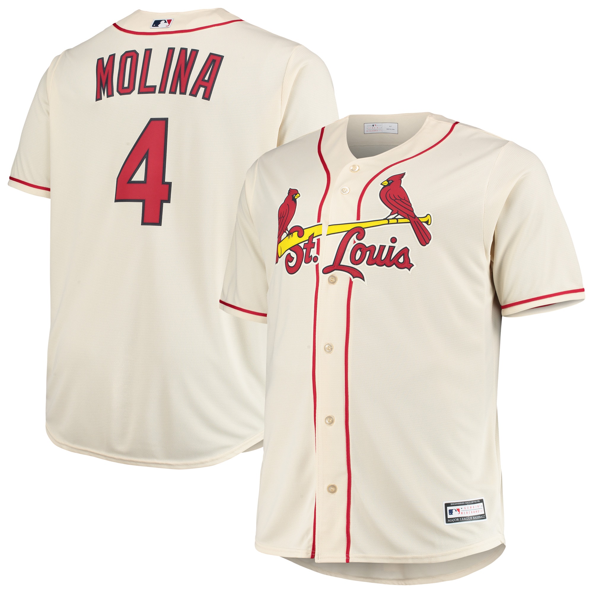 Yadier Molina St. Louis Cardinals Big & Tall Replica Player Baseball Jersey - Cream